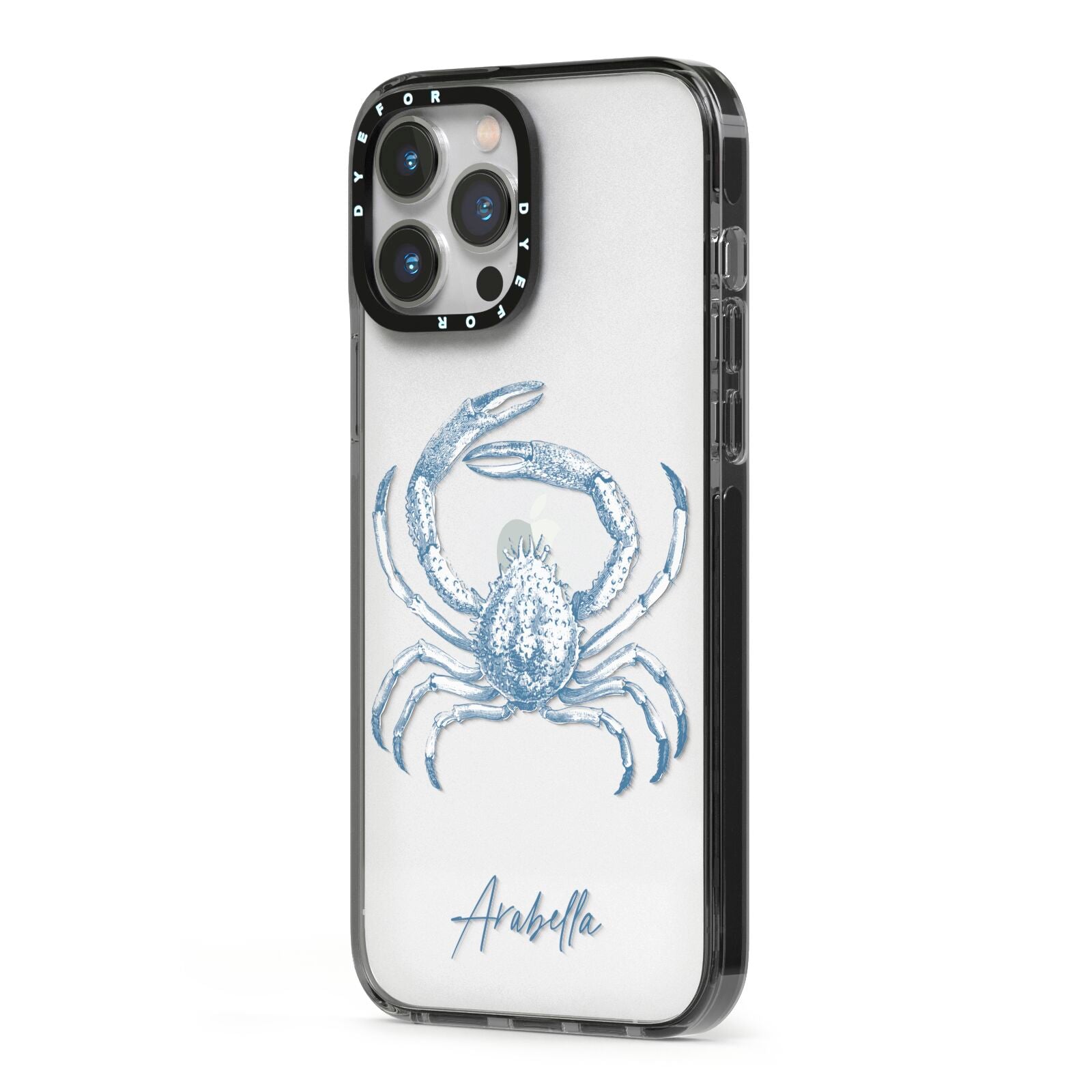 Personalised Crab iPhone 13 Pro Max Black Impact Case Side Angle on Silver phone