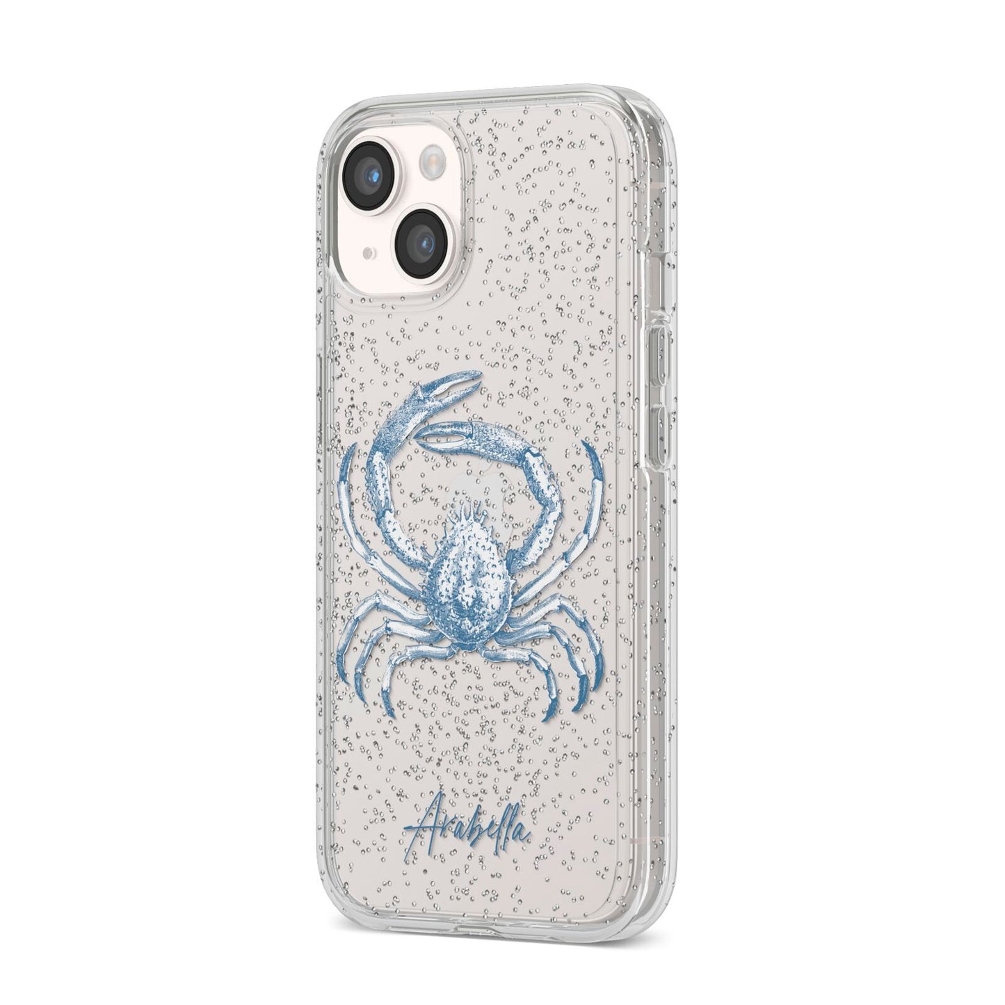 Personalised Crab iPhone 14 Glitter Tough Case Starlight Angled Image