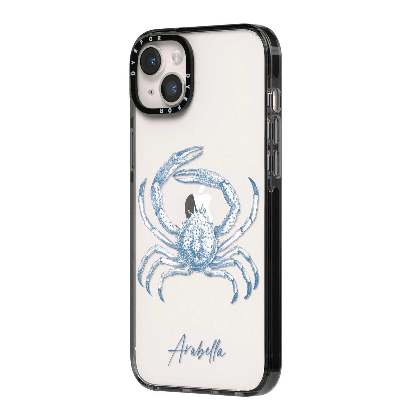Personalised Crab iPhone 14 Plus Black Impact Case Side Angle on Silver phone