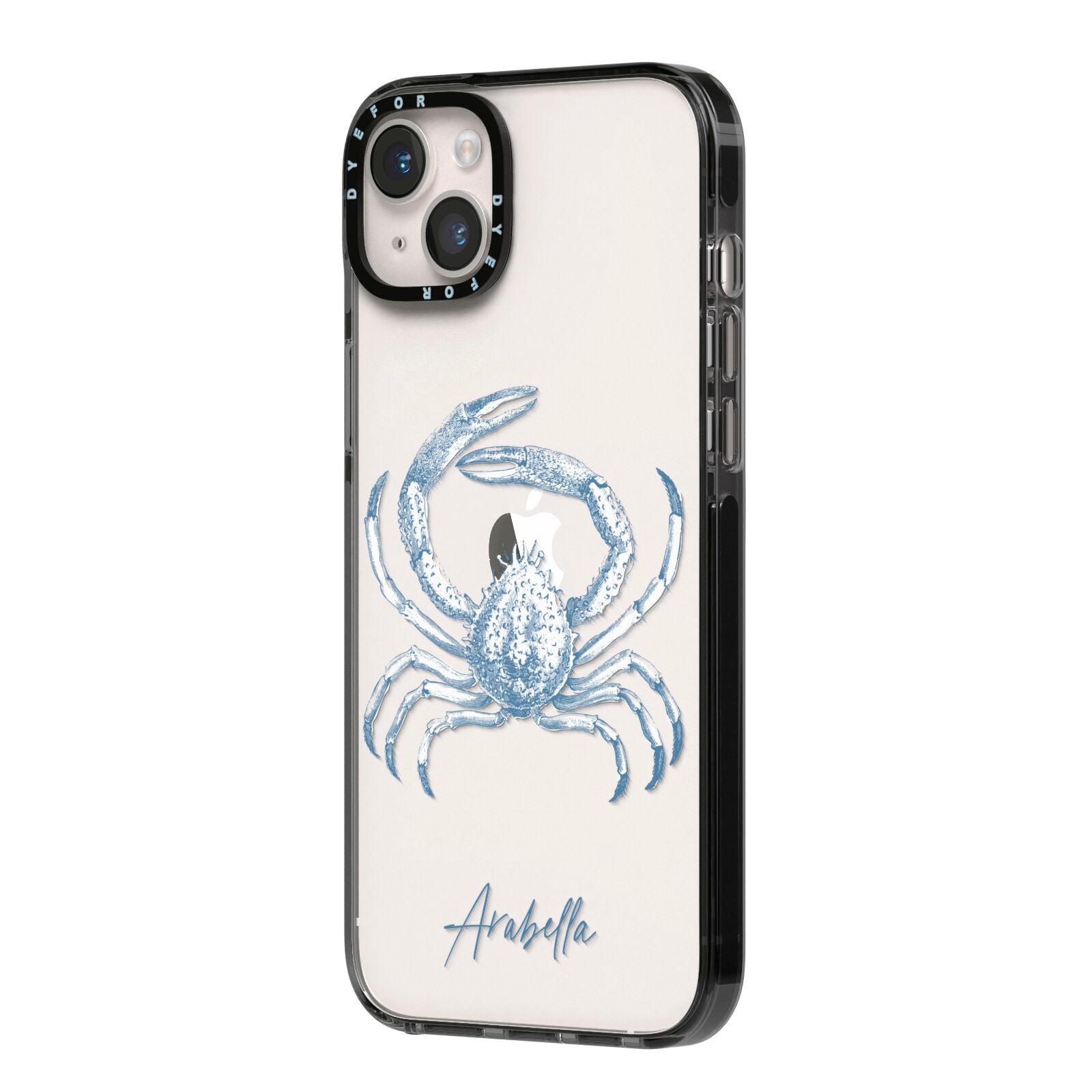 Personalised Crab iPhone 14 Plus Black Impact Case Side Angle on Silver phone