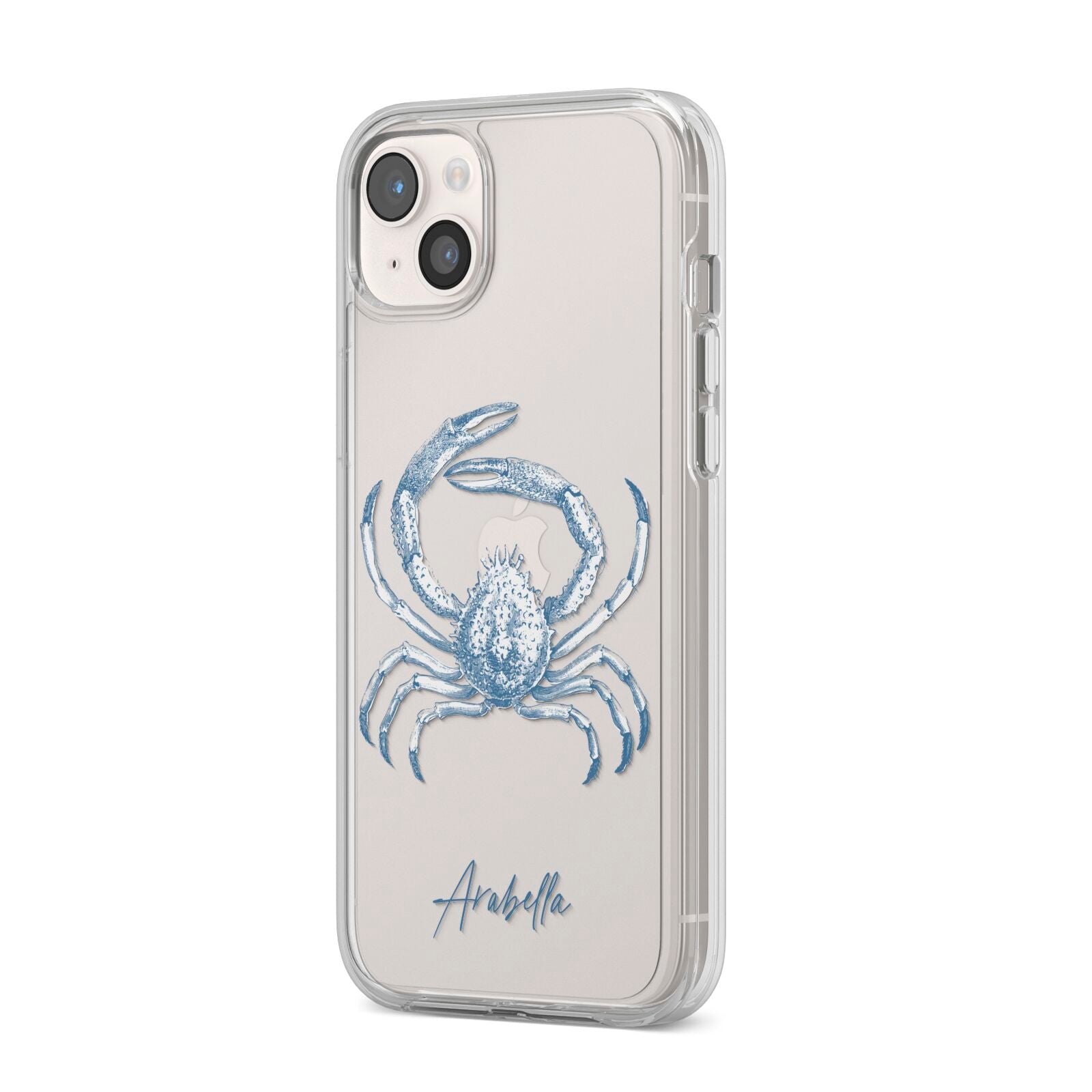 Personalised Crab iPhone 14 Plus Clear Tough Case Starlight Angled Image