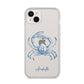 Personalised Crab iPhone 14 Plus Clear Tough Case Starlight