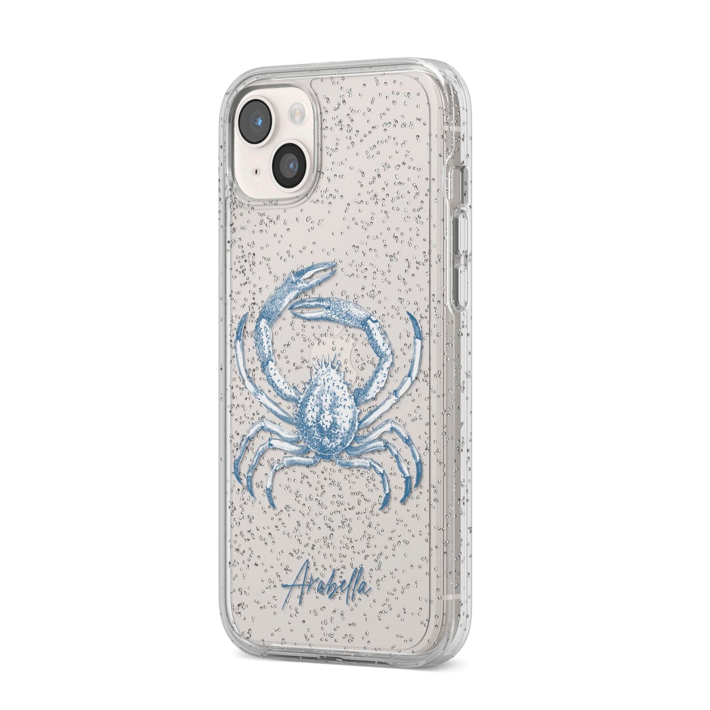 Personalised Crab iPhone 14 Plus Glitter Tough Case Starlight Angled Image