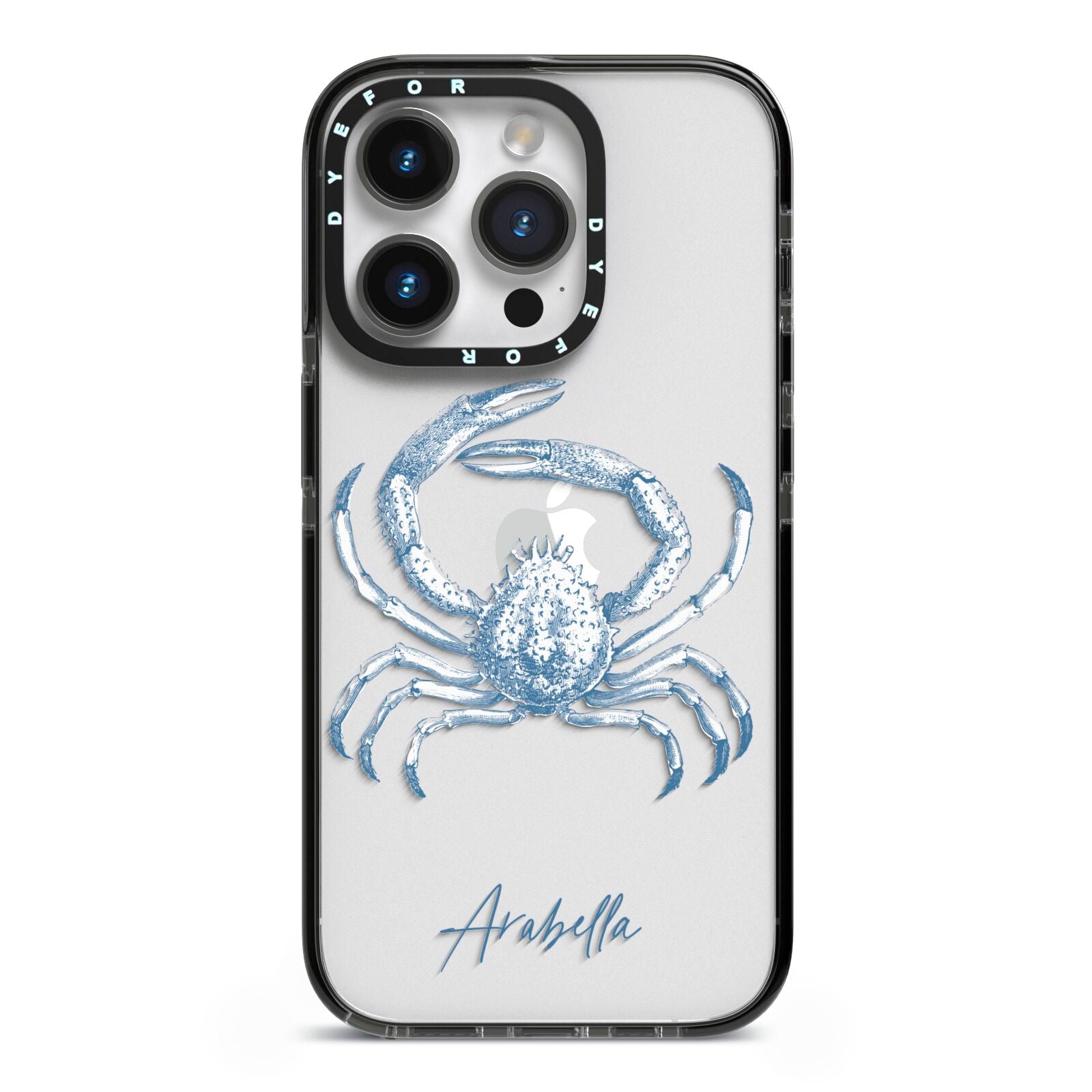 Personalised Crab iPhone 14 Pro Black Impact Case on Silver phone