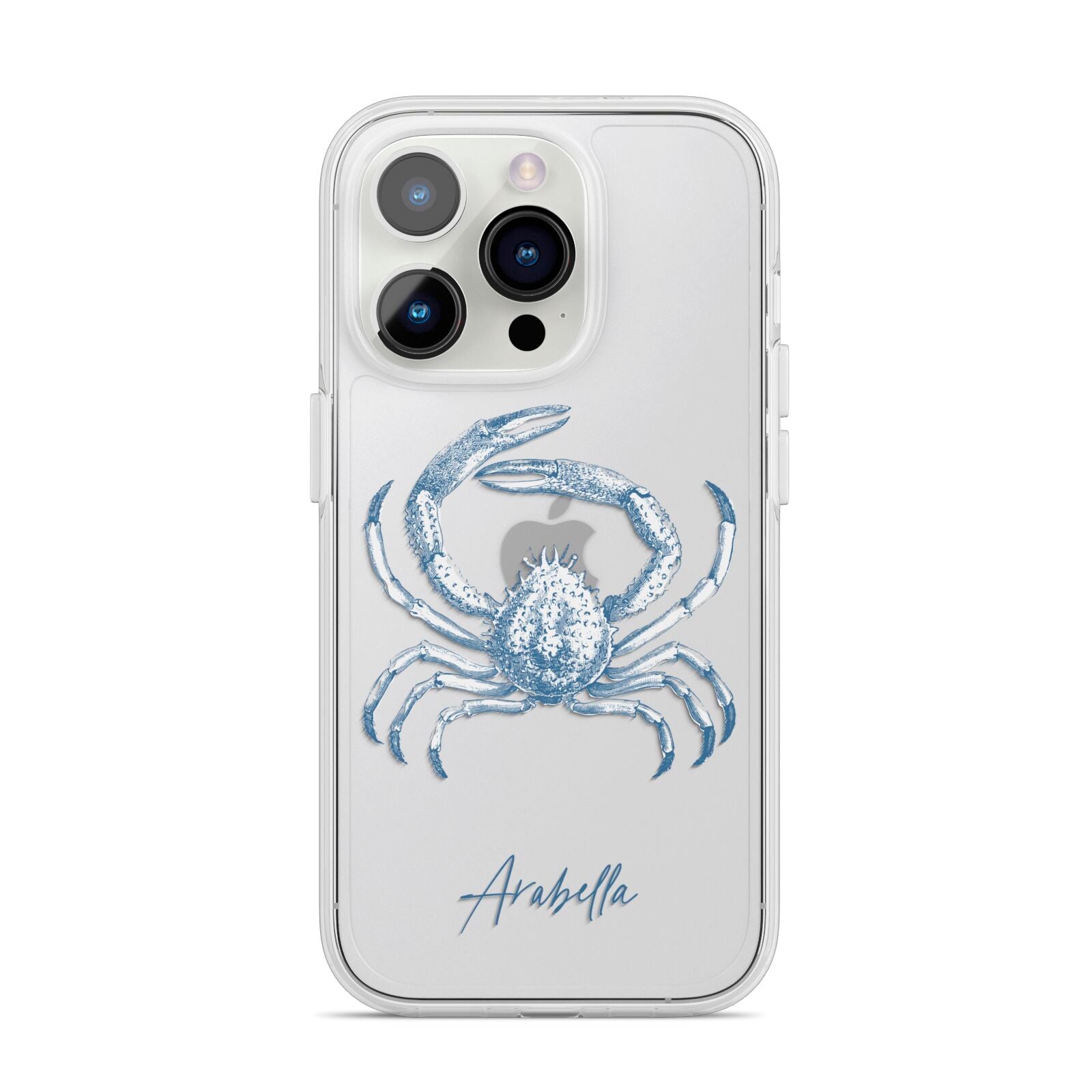 Personalised Crab iPhone 14 Pro Clear Tough Case Silver