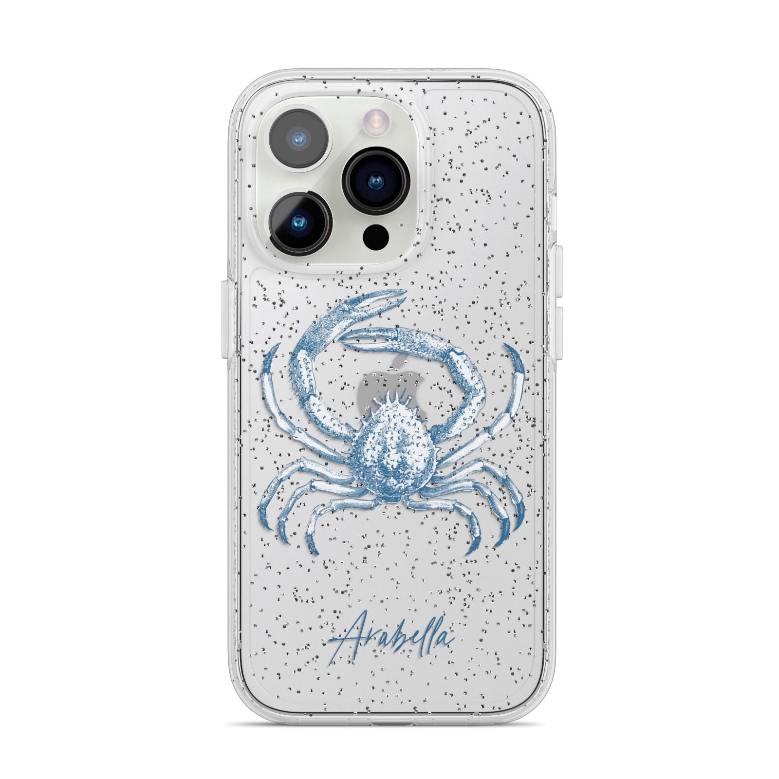 Personalised Crab iPhone 14 Pro Glitter Tough Case Silver