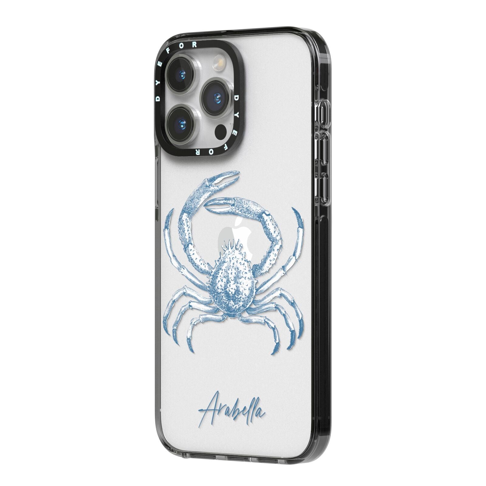 Personalised Crab iPhone 14 Pro Max Black Impact Case Side Angle on Silver phone