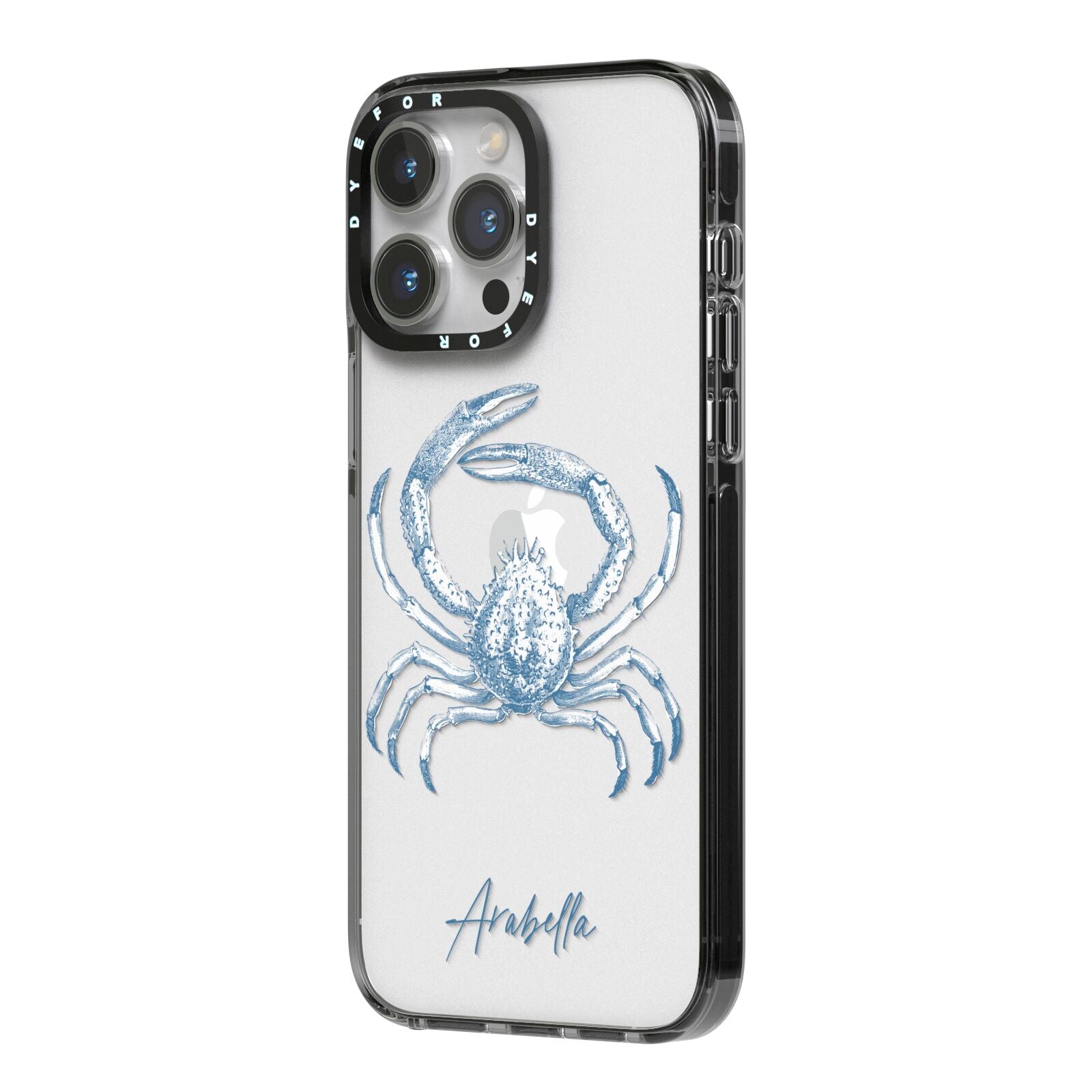Personalised Crab iPhone 14 Pro Max Black Impact Case Side Angle on Silver phone