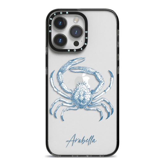 Personalised Crab iPhone 14 Pro Max Black Impact Case on Silver phone