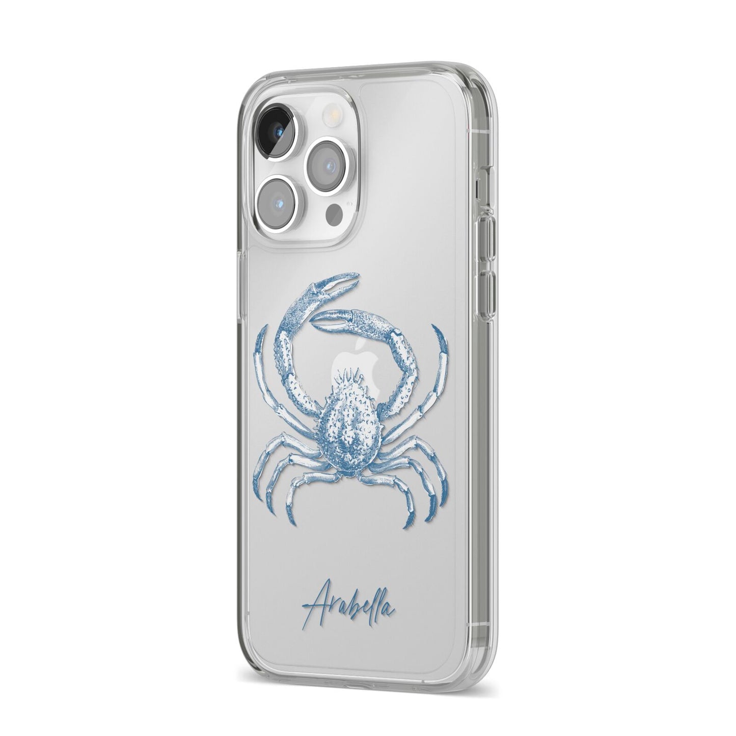Personalised Crab iPhone 14 Pro Max Clear Tough Case Silver Angled Image
