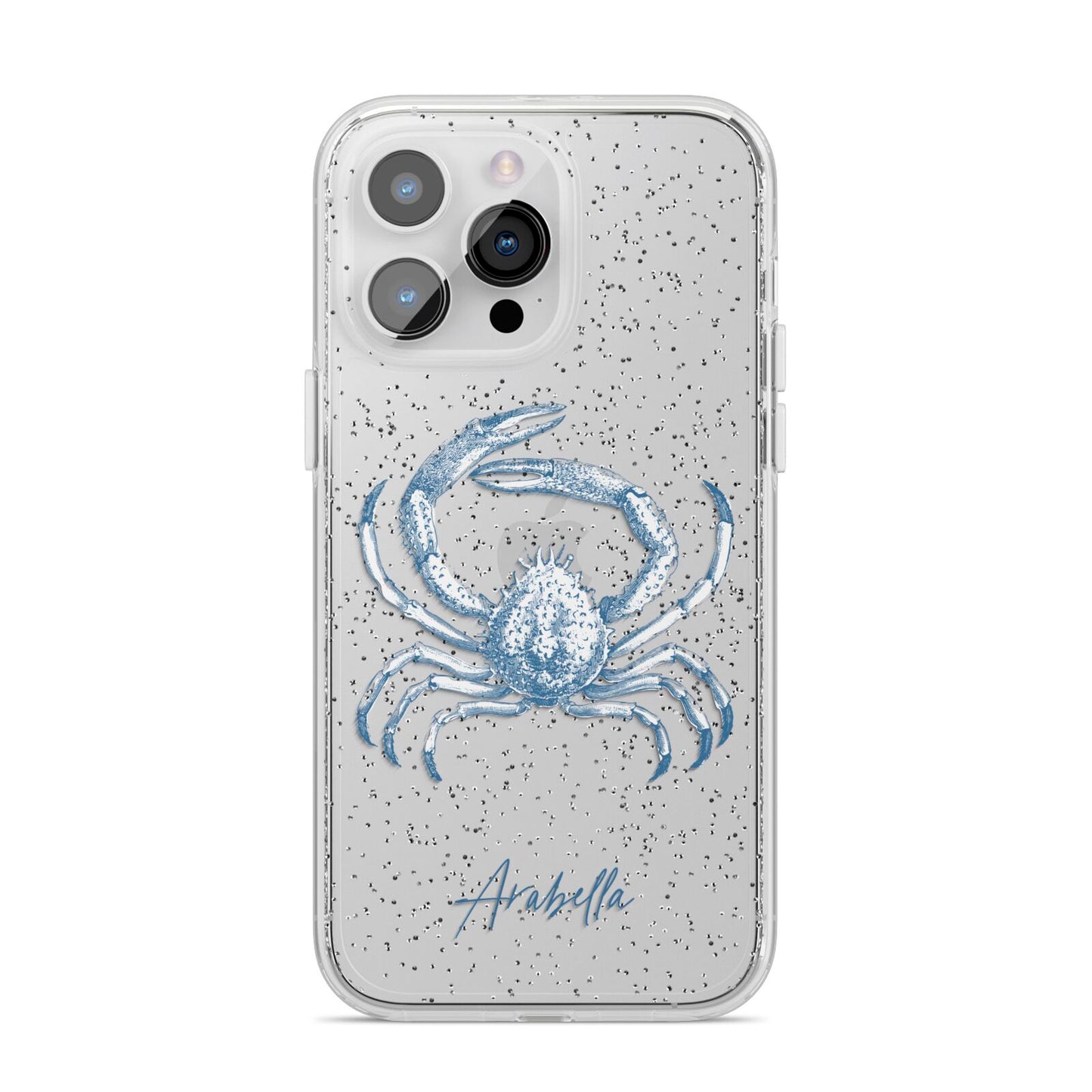 Personalised Crab iPhone 14 Pro Max Glitter Tough Case Silver