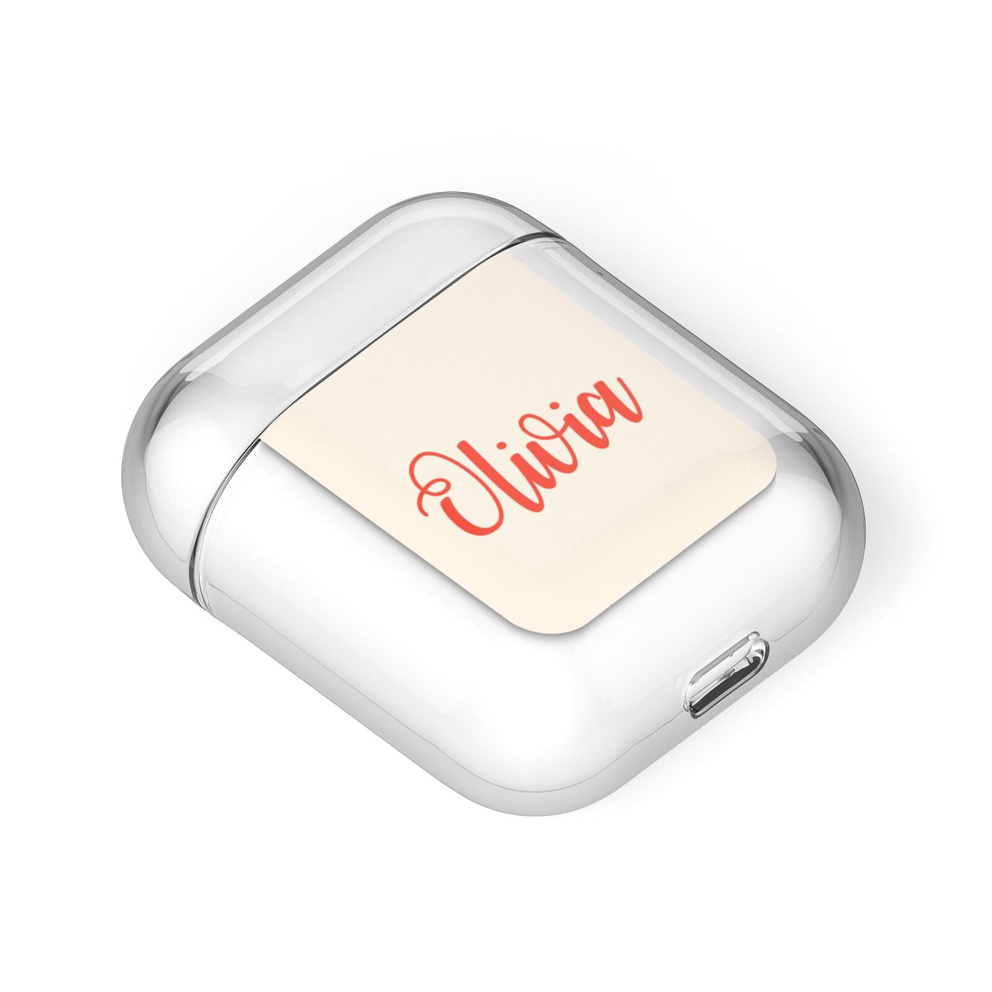 Personalised Cream Red Name AirPods Case Laid Flat