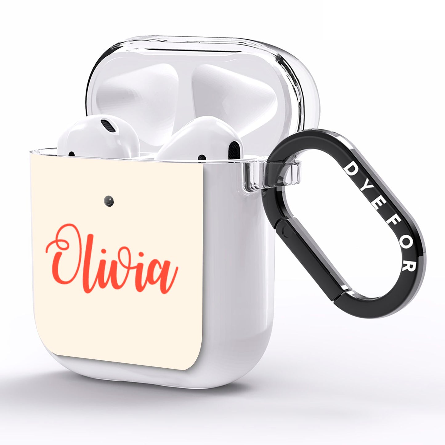 Personalised Cream Red Name AirPods Clear Case Side Image