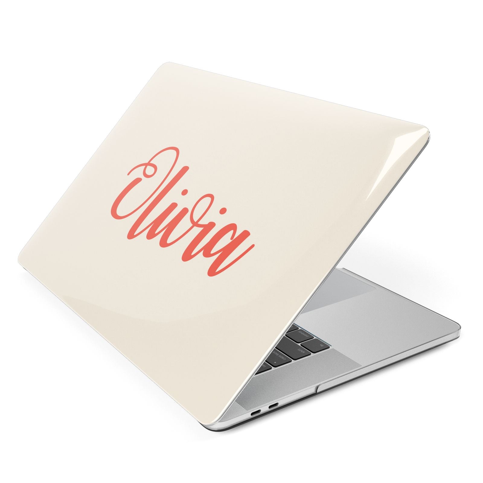 Personalised Cream Red Name Apple MacBook Case Side View