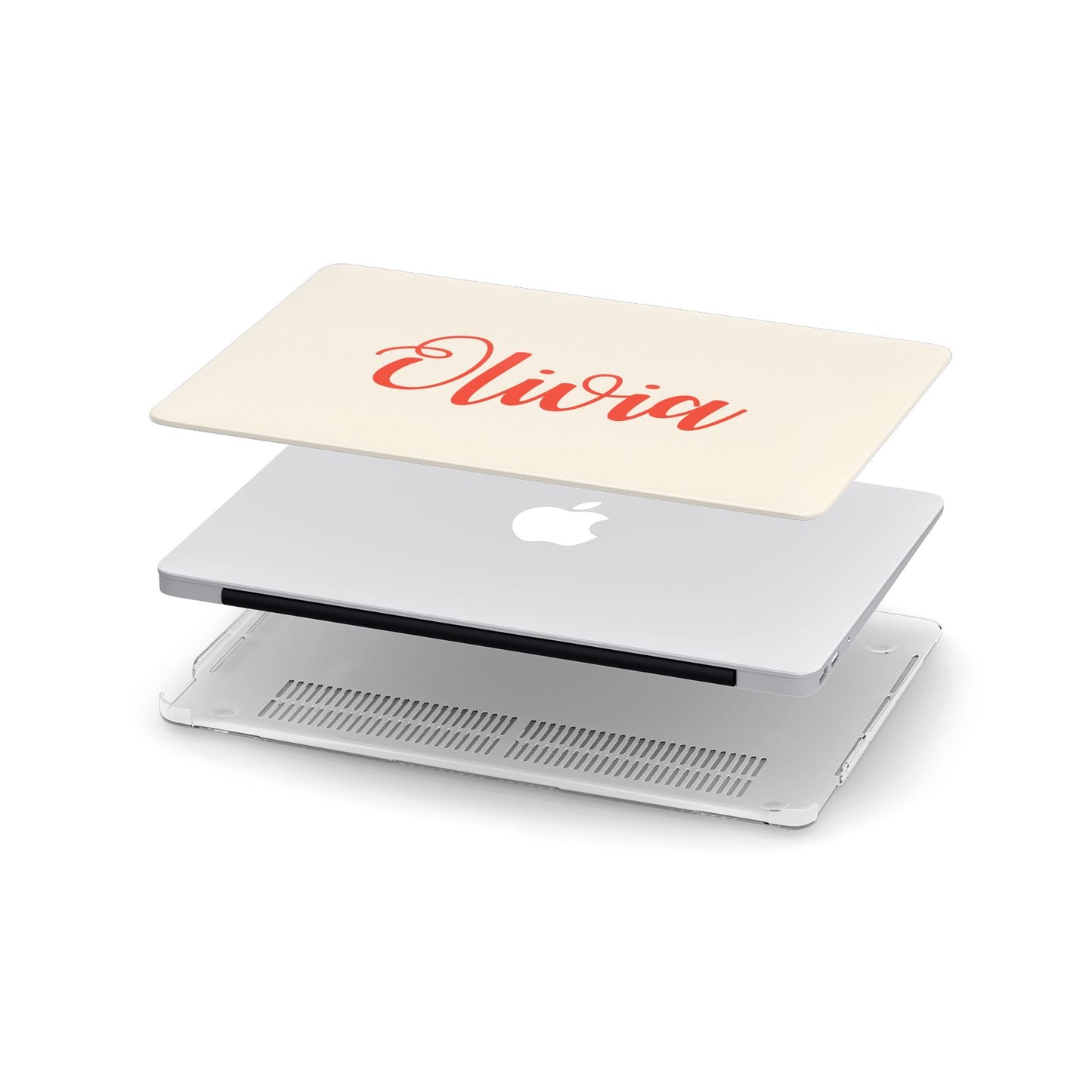 Personalised Cream Red Name Apple MacBook Case in Detail