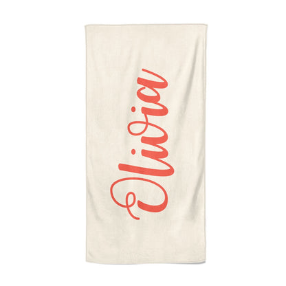 Personalised Cream Red Name Beach Towel