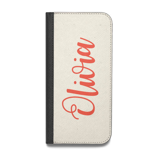 Personalised Cream Red Name Vegan Leather Flip Samsung Case