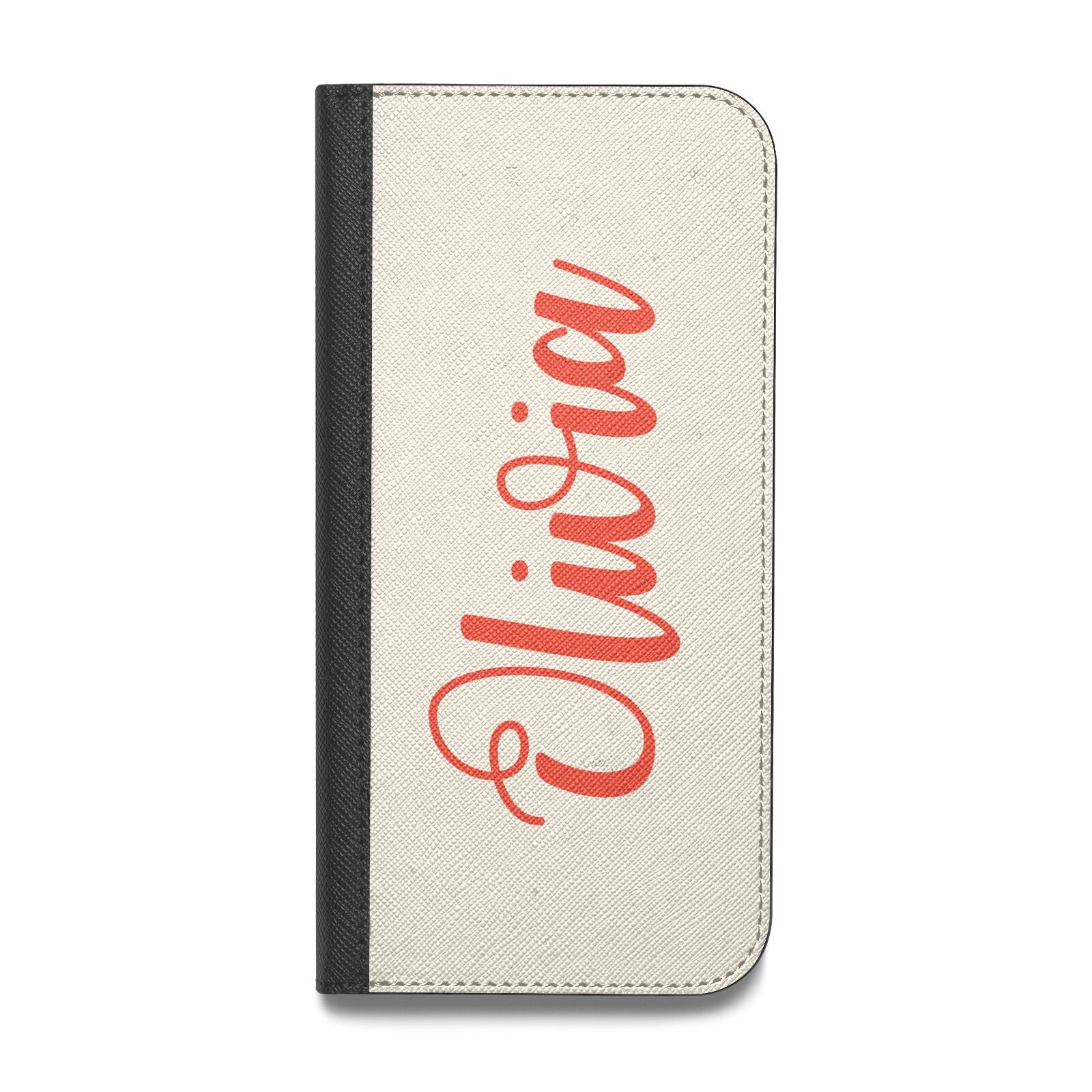 Personalised Cream Red Name Vegan Leather Flip iPhone Case