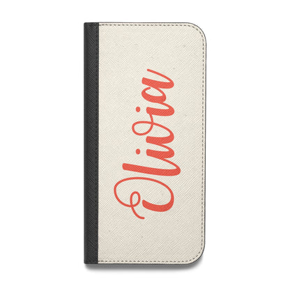 Personalised Cream Red Name Vegan Leather Flip iPhone Case