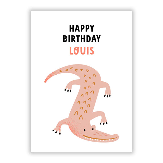 Personalised Crocodile Birthday A5 Flat Greetings Card