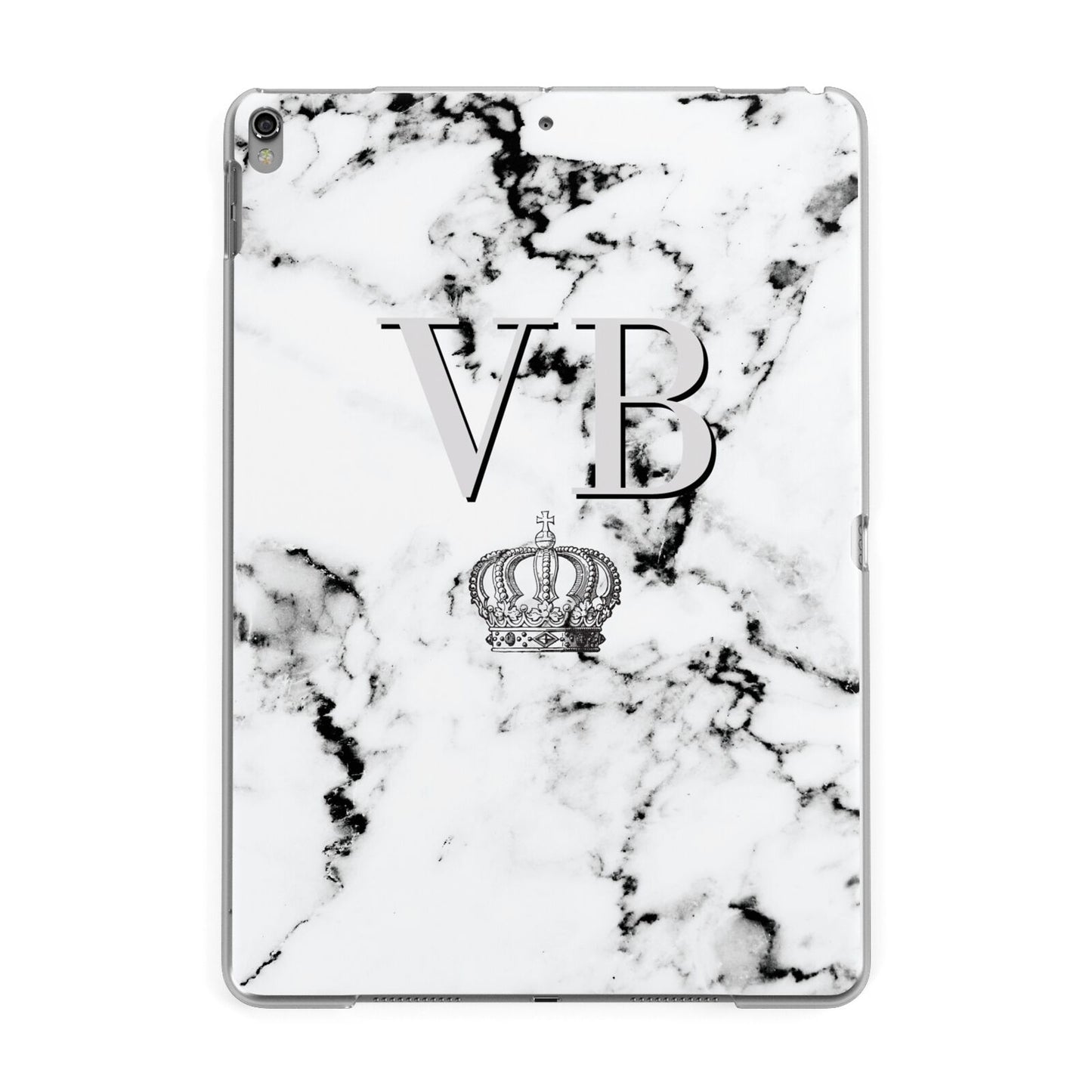 Personalised Crown Marble Initialed Grey Apple iPad Grey Case