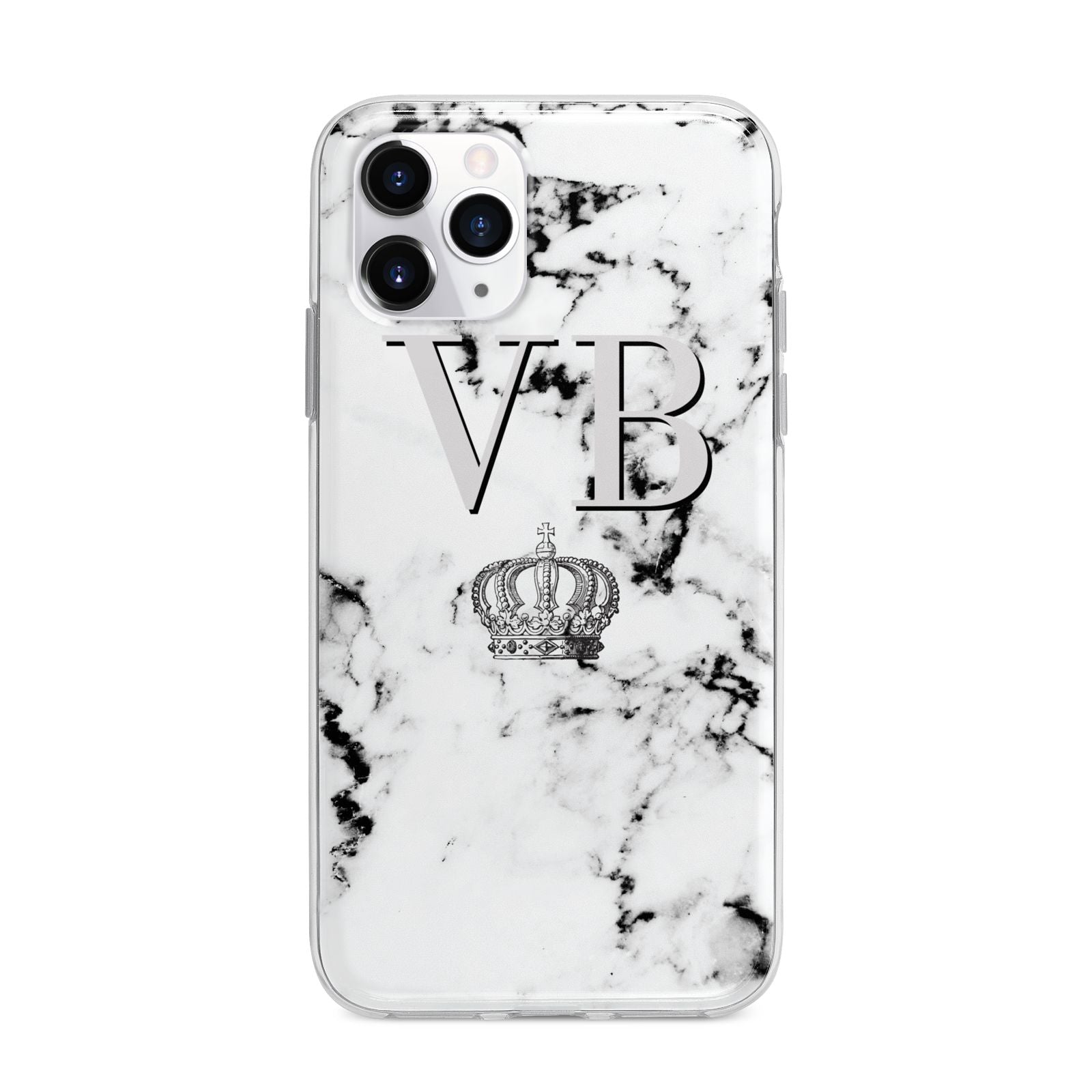 Personalised Crown Marble Initialed Grey Apple iPhone 11 Pro Max in Silver with Bumper Case