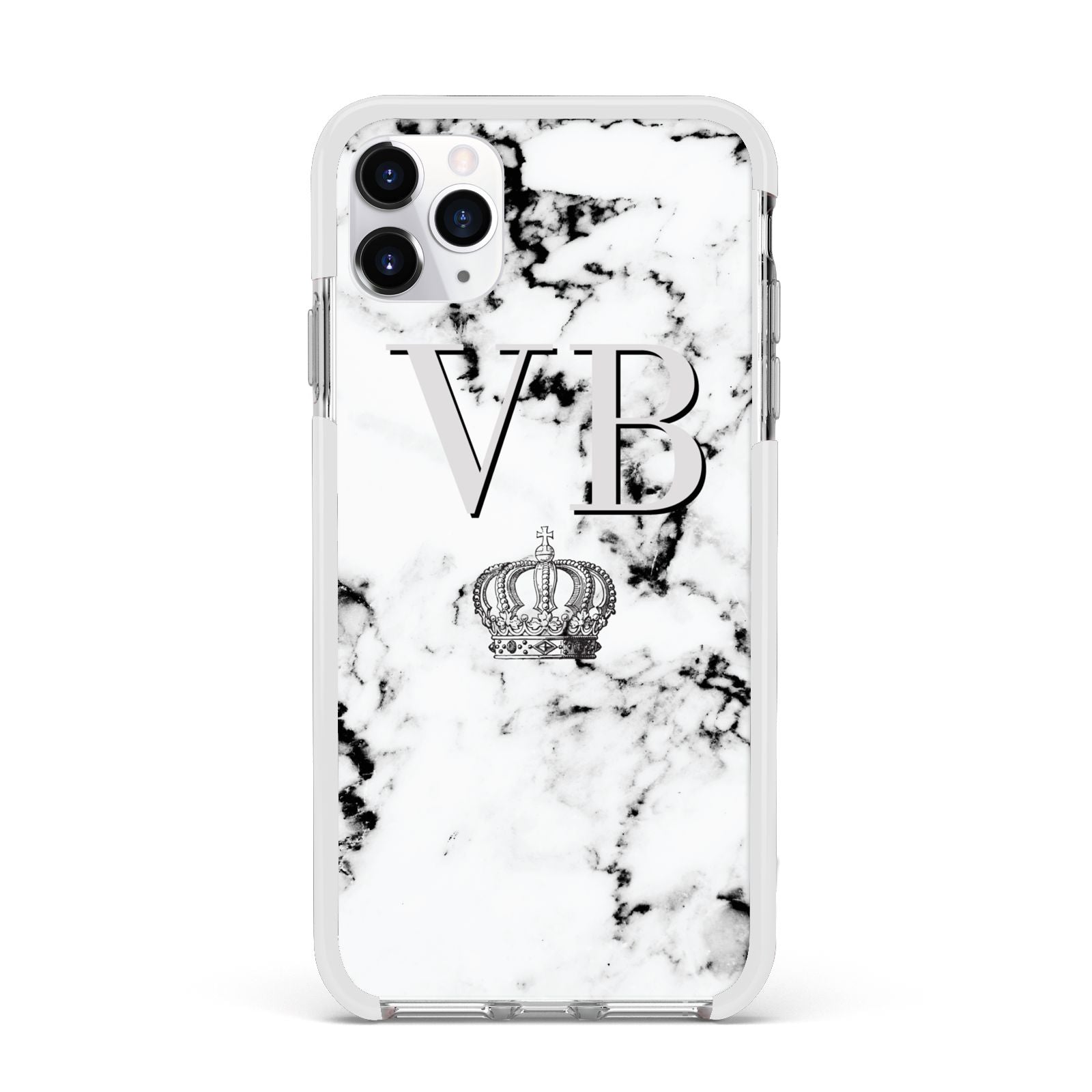 Personalised Crown Marble Initialed Grey Apple iPhone 11 Pro Max in Silver with White Impact Case