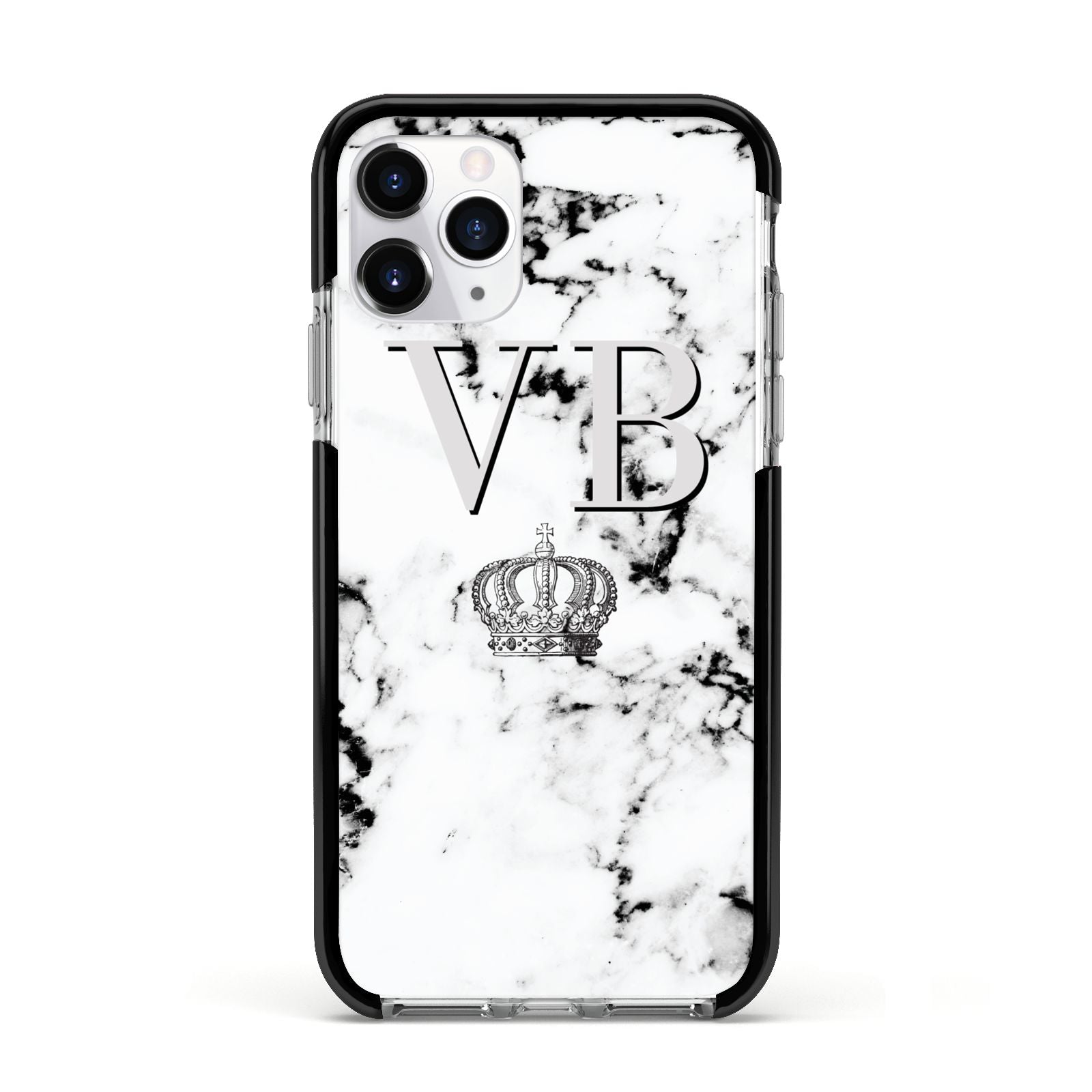 Personalised Crown Marble Initialed Grey Apple iPhone 11 Pro in Silver with Black Impact Case