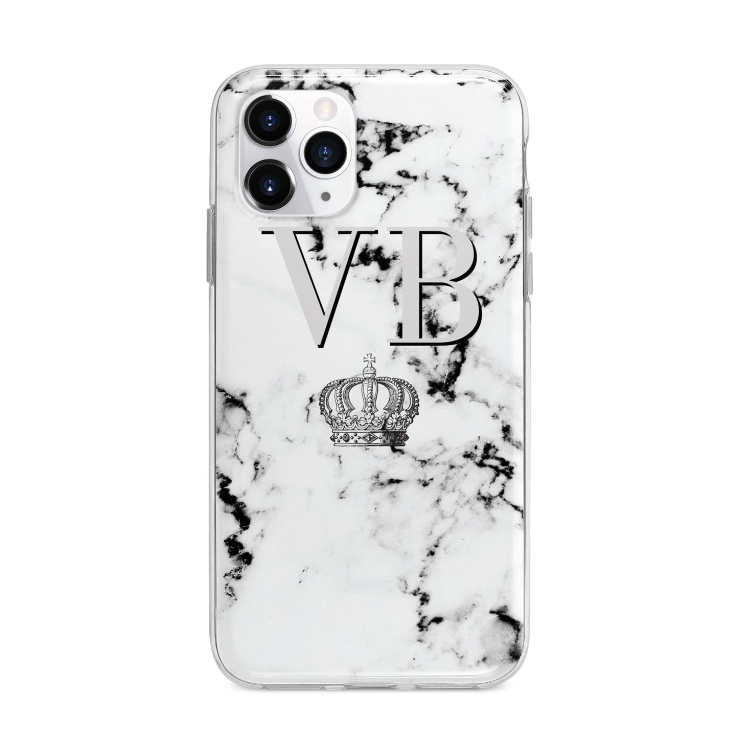 Personalised Crown Marble Initialed Grey Apple iPhone 11 Pro in Silver with Bumper Case