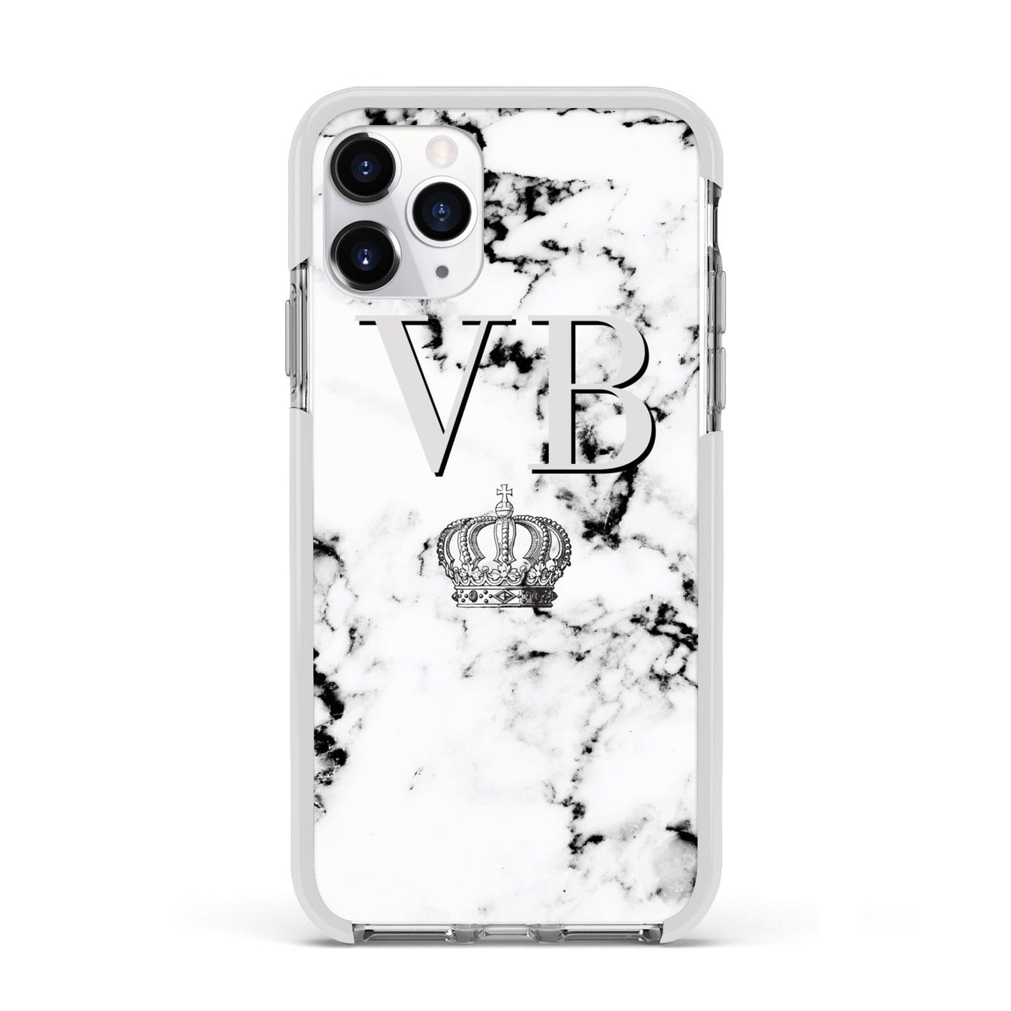 Personalised Crown Marble Initialed Grey Apple iPhone 11 Pro in Silver with White Impact Case