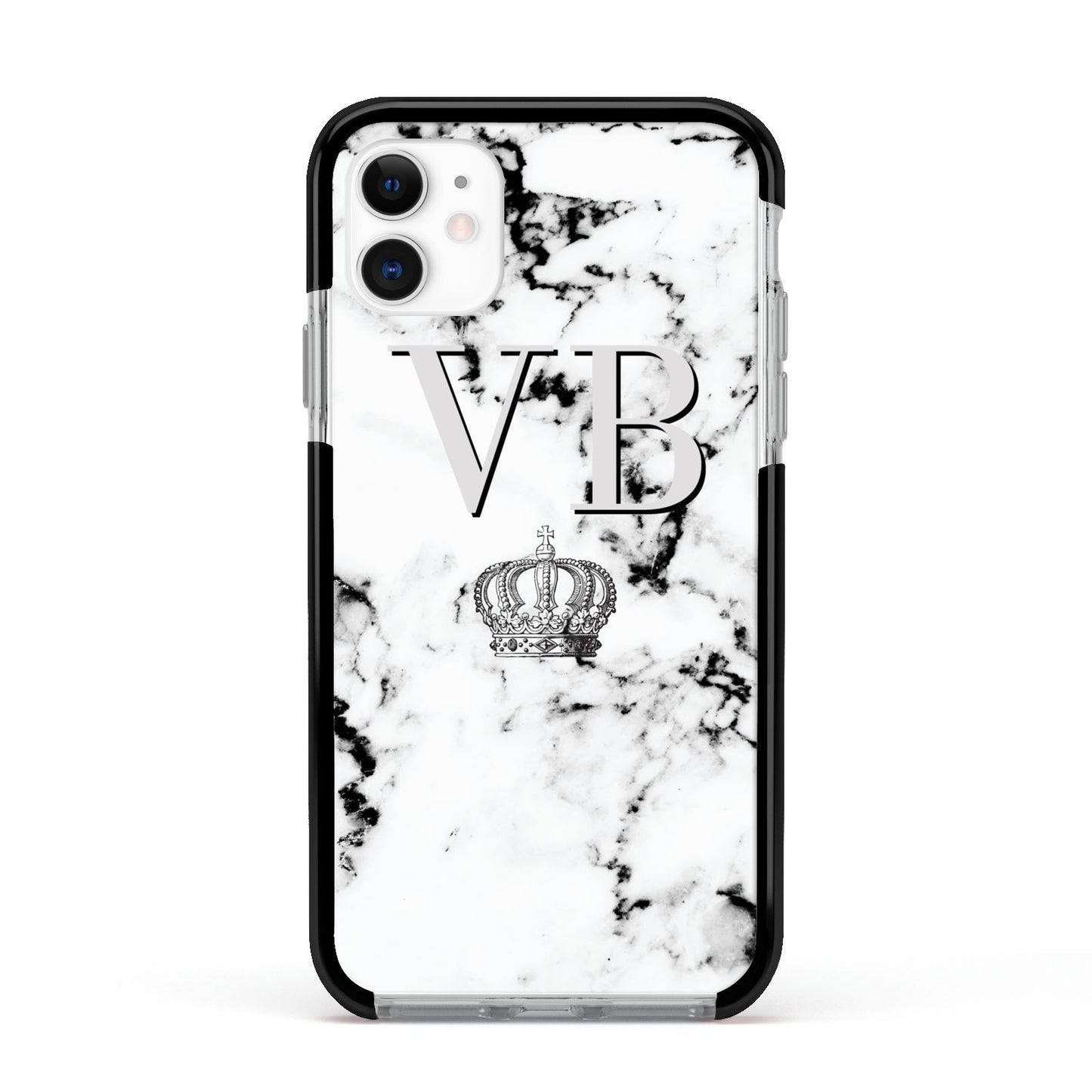 Personalised Crown Marble Initialed Grey Apple iPhone 11 in White with Black Impact Case