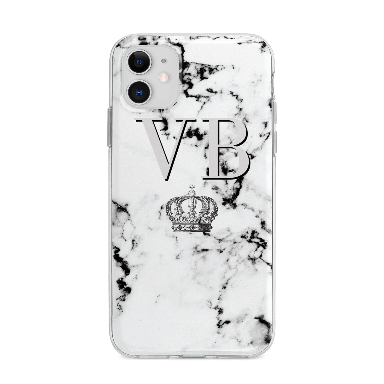 Personalised Crown Marble Initialed Grey Apple iPhone 11 in White with Bumper Case