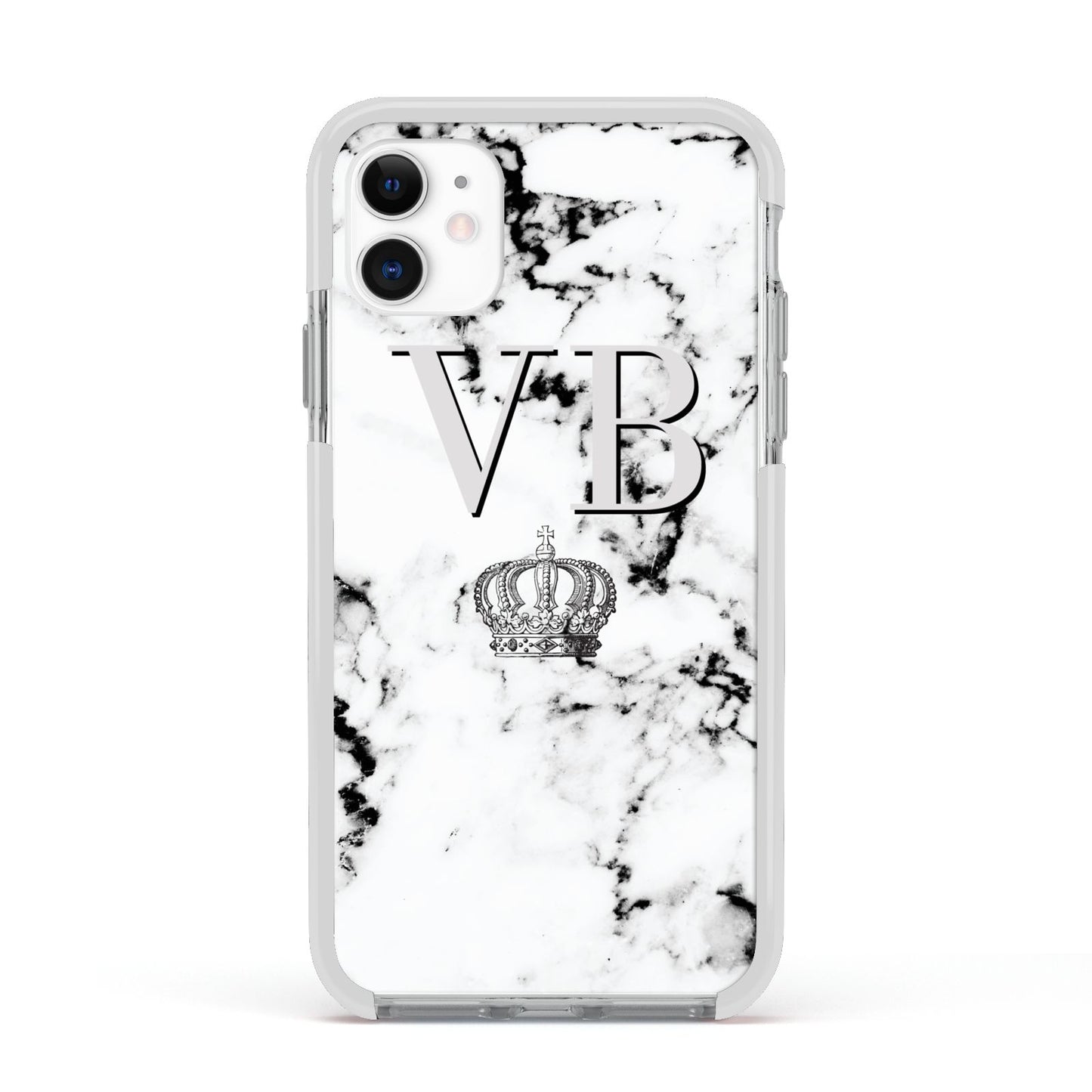 Personalised Crown Marble Initialed Grey Apple iPhone 11 in White with White Impact Case