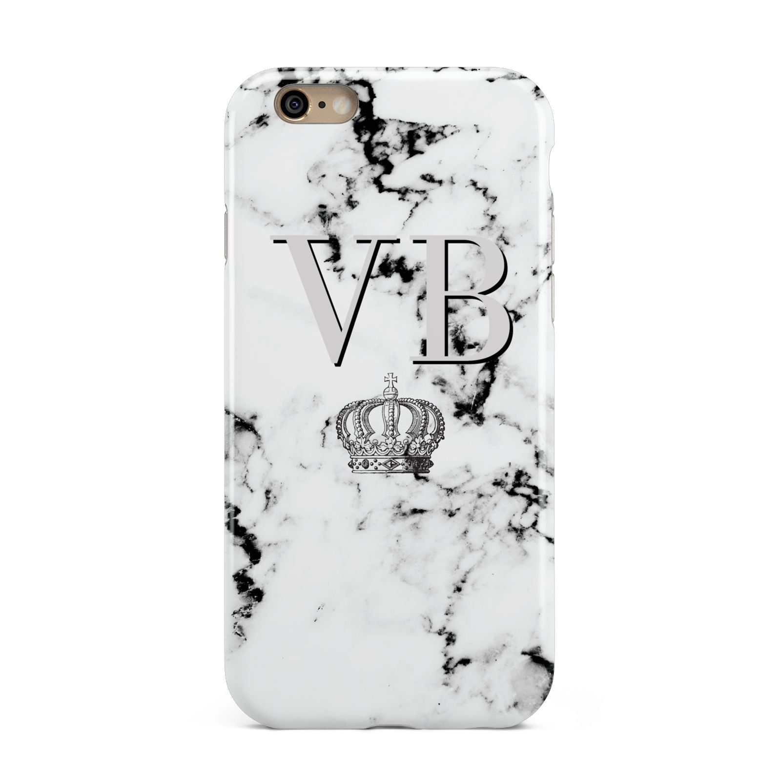 Personalised Crown Marble Initialed Grey Apple iPhone 6 3D Tough Case
