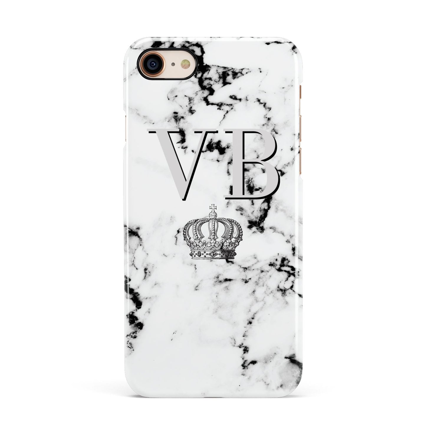 Personalised Crown Marble Initialed Grey Apple iPhone 7 8 3D Snap Case