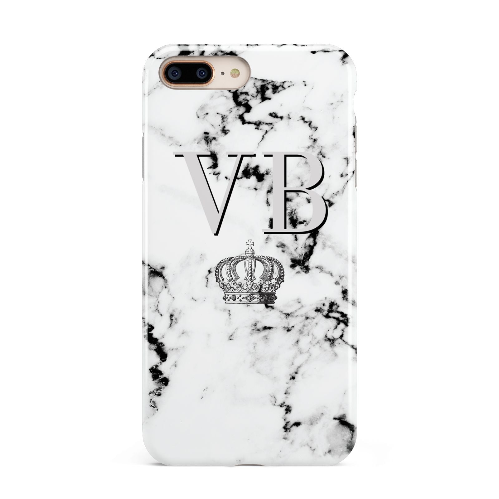 Personalised Crown Marble Initialed Grey Apple iPhone 7 8 Plus 3D Tough Case