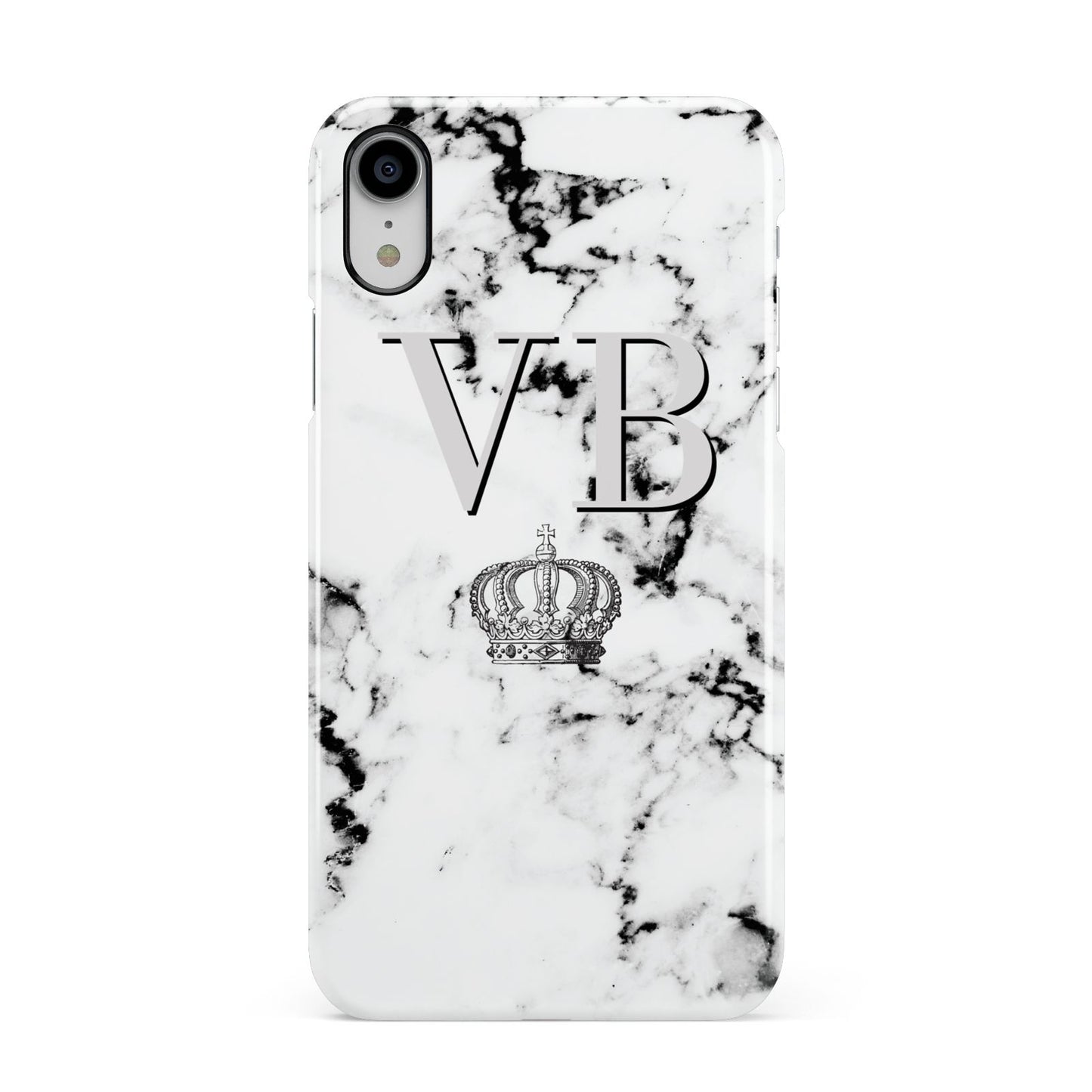 Personalised Crown Marble Initialed Grey Apple iPhone XR White 3D Snap Case