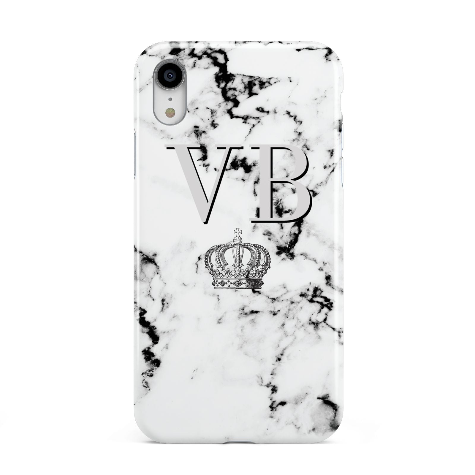 Personalised Crown Marble Initialed Grey Apple iPhone XR White 3D Tough Case