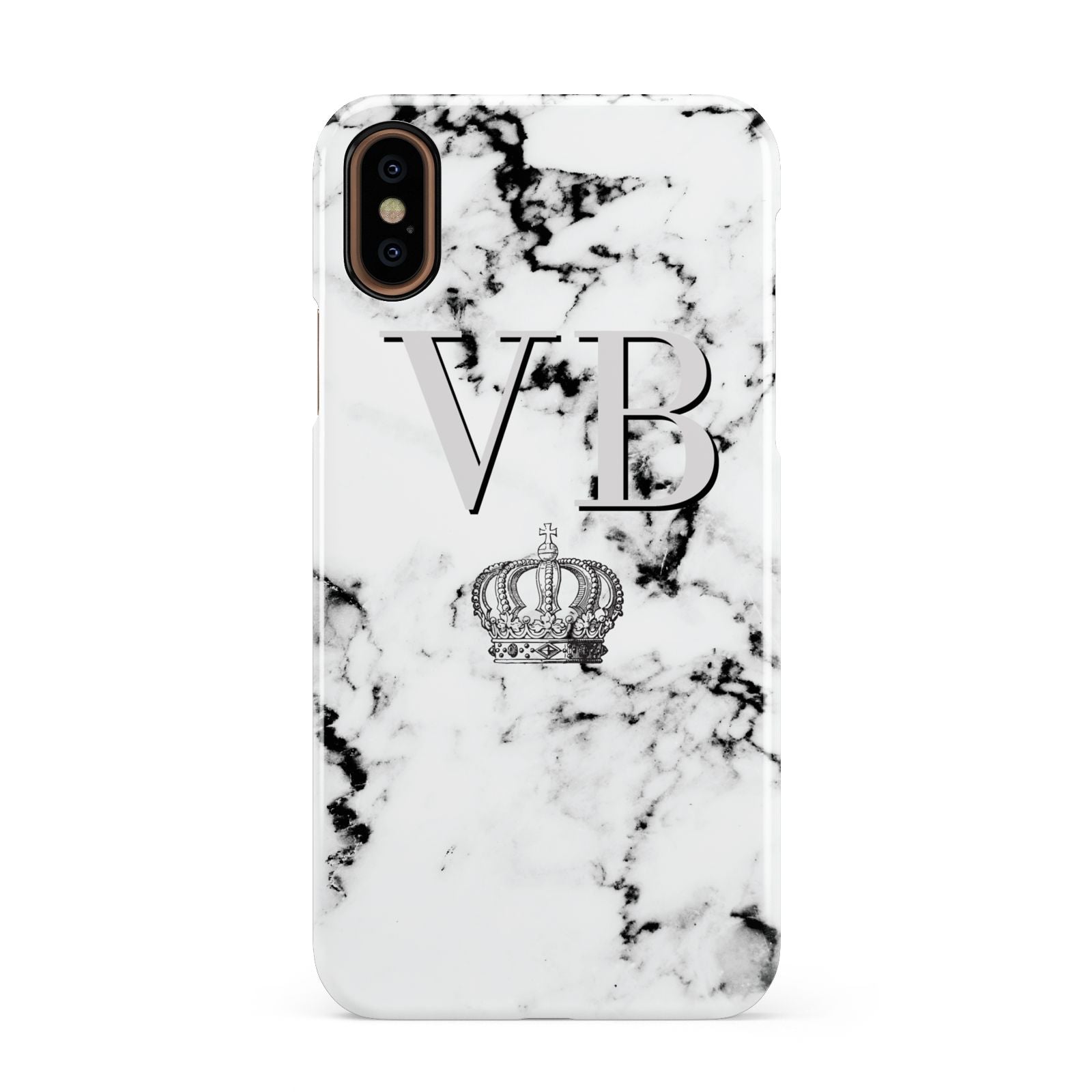 Personalised Crown Marble Initialed Grey Apple iPhone XS 3D Snap Case