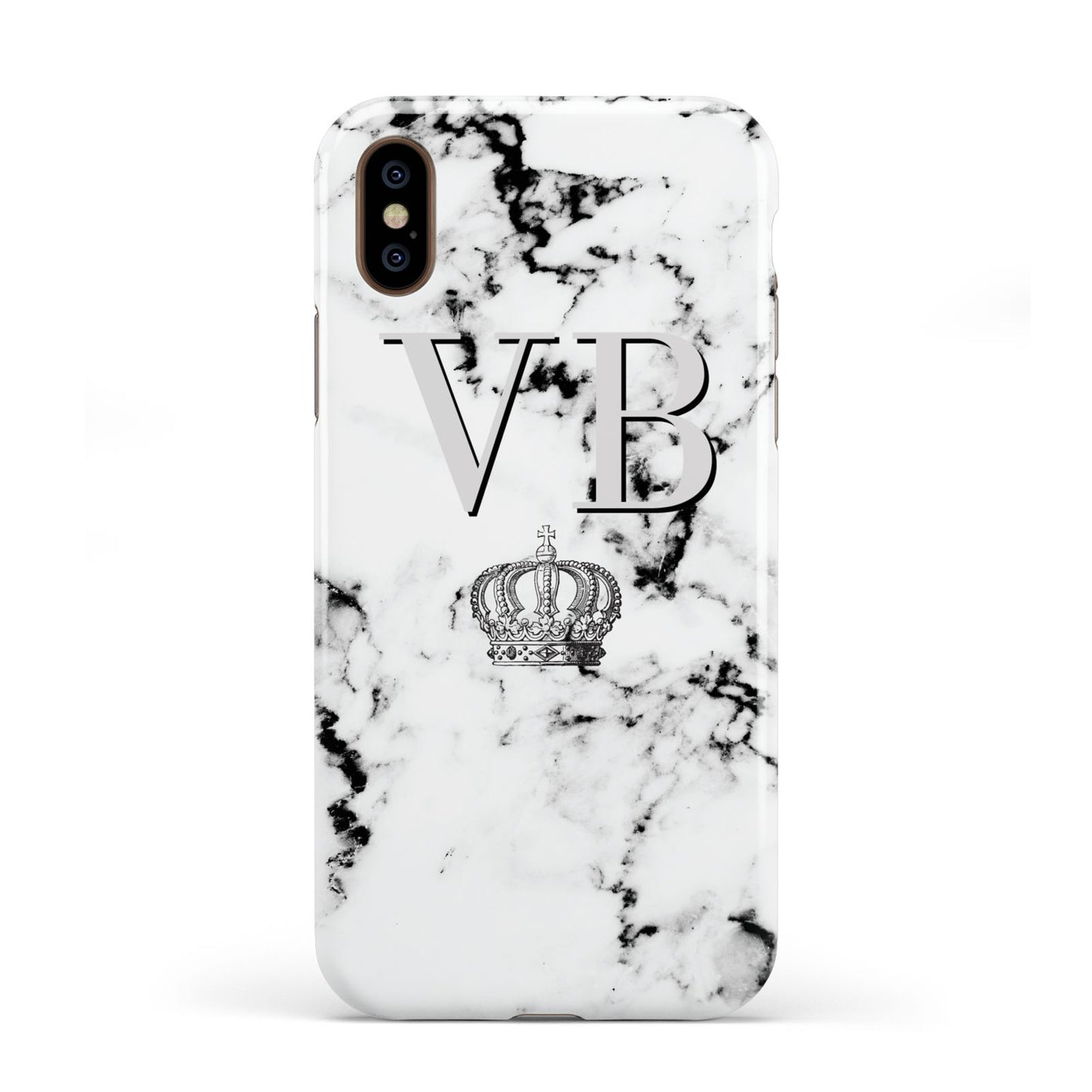 Personalised Crown Marble Initialed Grey Apple iPhone XS 3D Tough