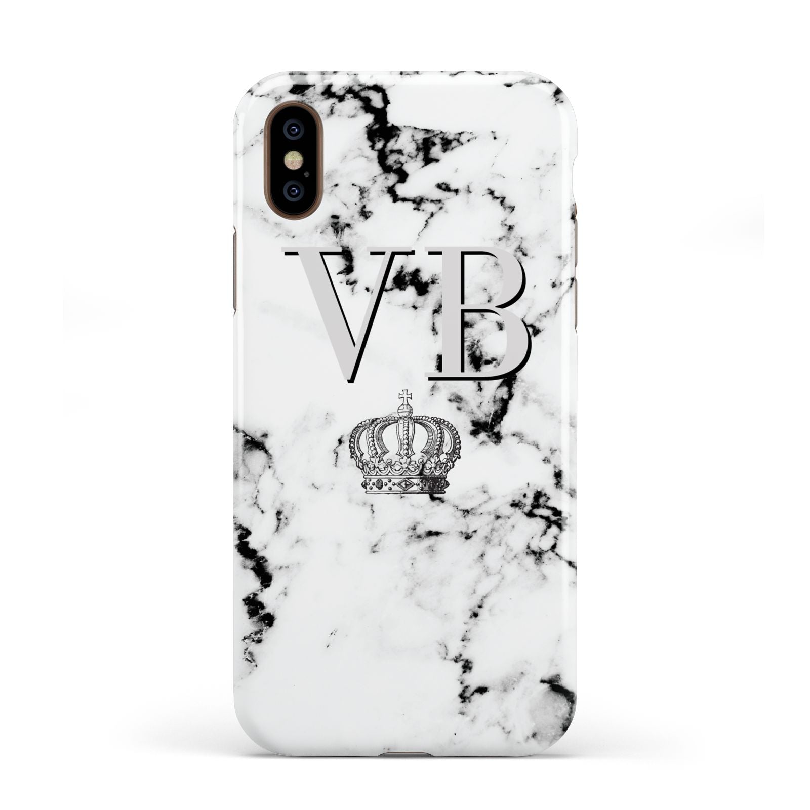 Personalised Crown Marble Initialed Grey Apple iPhone XS 3D Tough