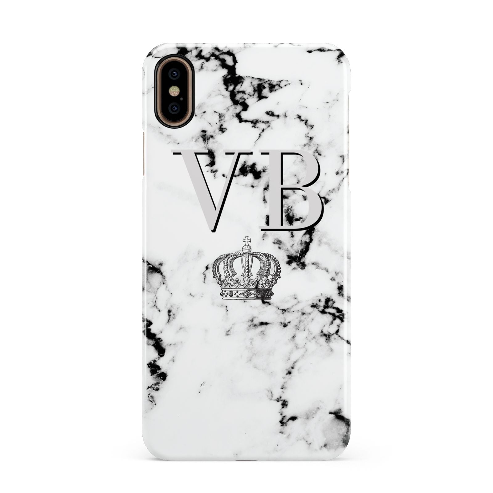 Personalised Crown Marble Initialed Grey Apple iPhone Xs Max 3D Snap Case