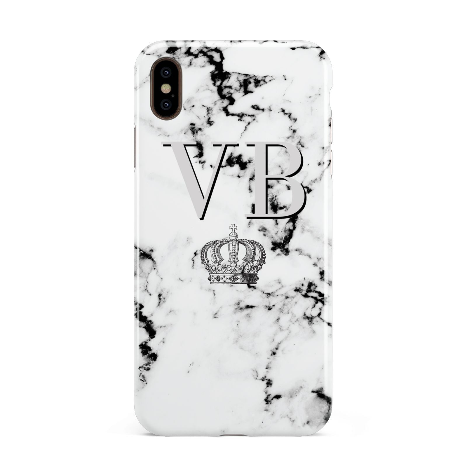 Personalised Crown Marble Initialed Grey Apple iPhone Xs Max 3D Tough Case