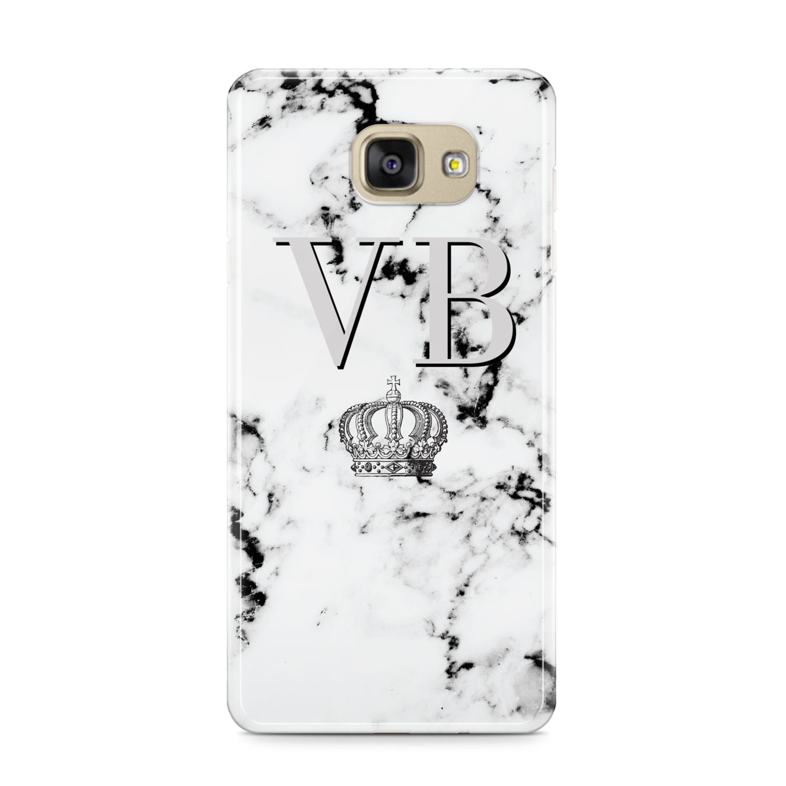 Personalised Crown Marble Initialed Grey Samsung Galaxy A9 2016 Case on gold phone