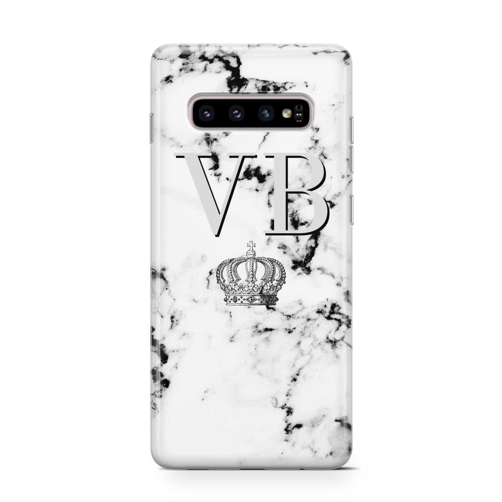 Personalised Crown Marble Initialed Grey Samsung Galaxy S10 Case