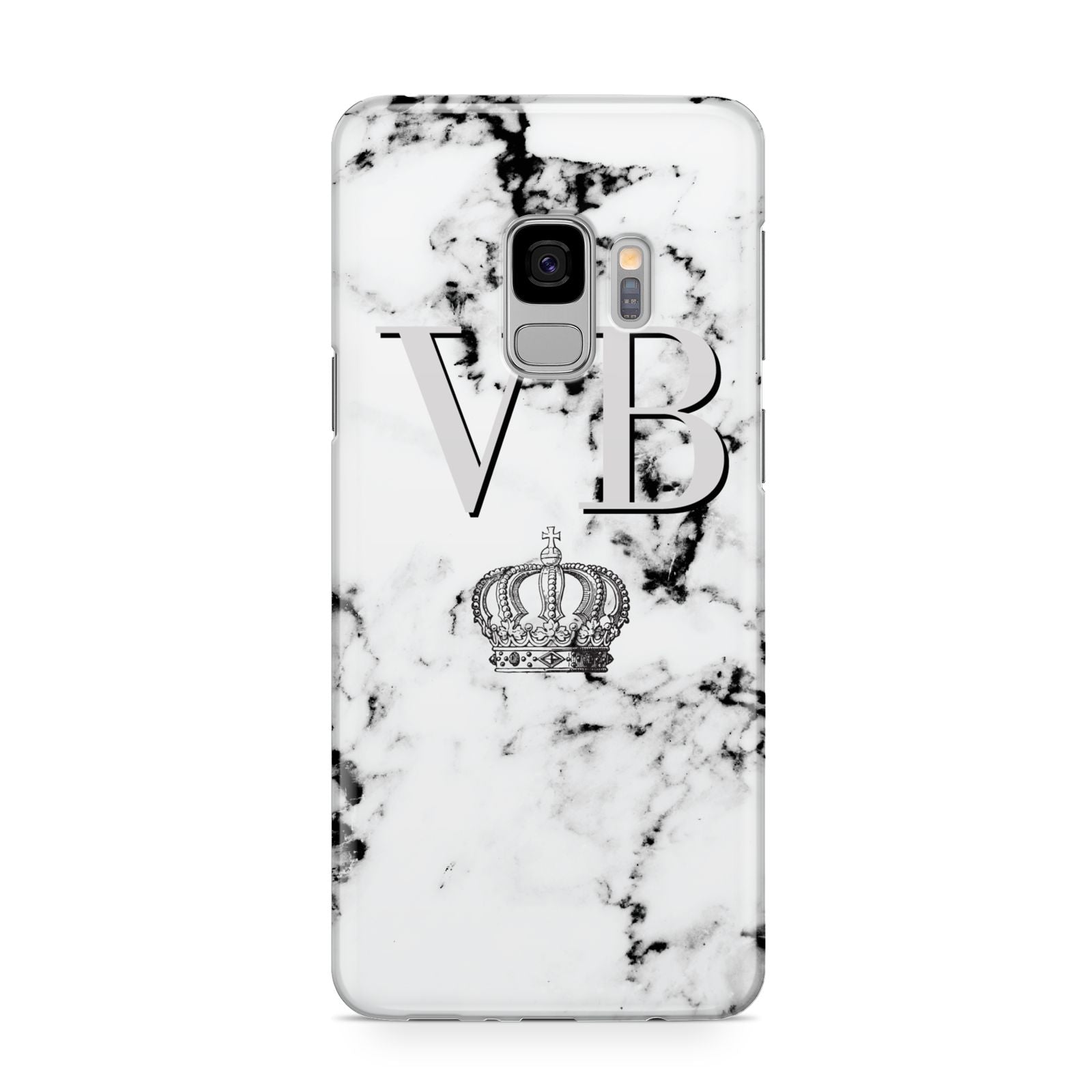 Personalised Crown Marble Initialed Grey Samsung Galaxy S9 Case