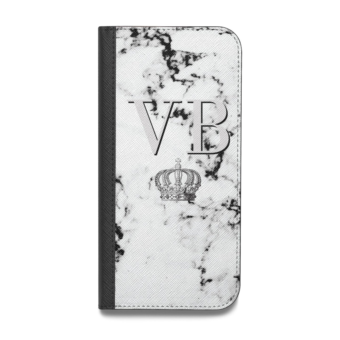 Personalised Crown Marble Initialed Grey Vegan Leather Flip Samsung Case