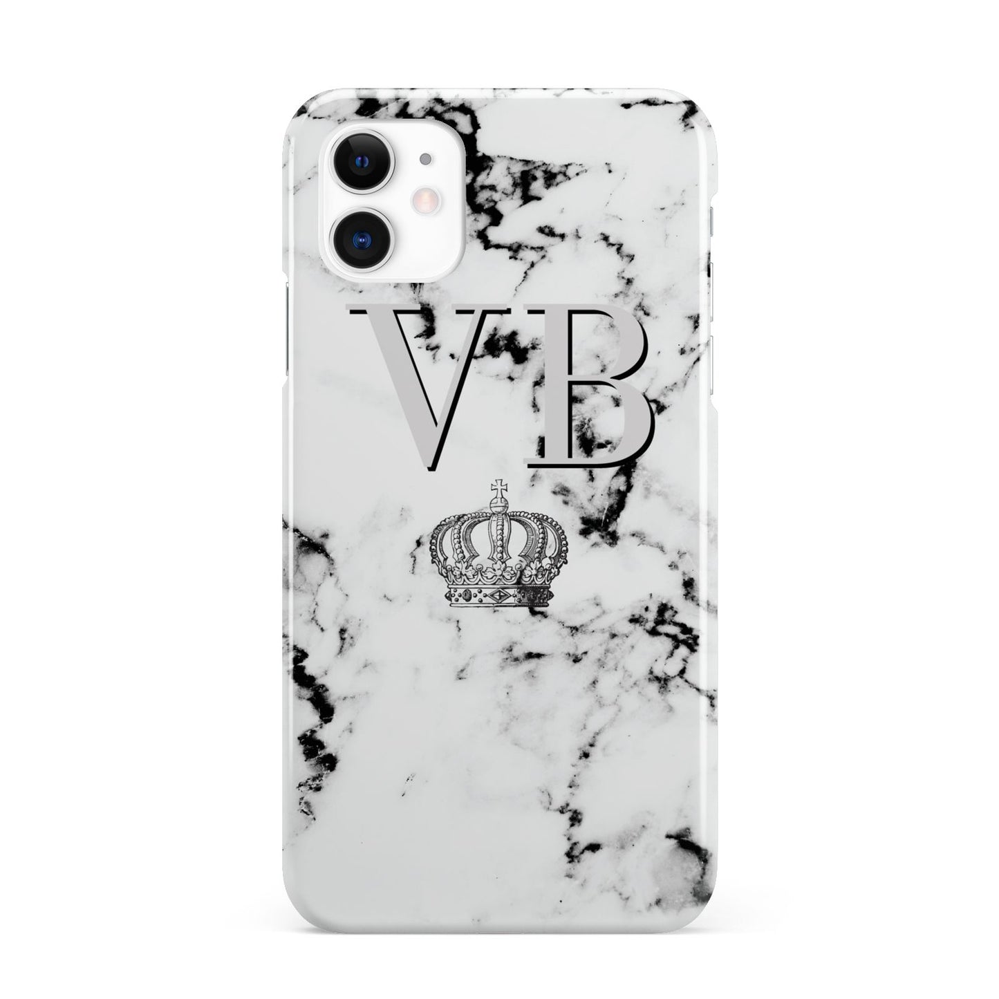 Personalised Crown Marble Initialed Grey iPhone 11 3D Snap Case