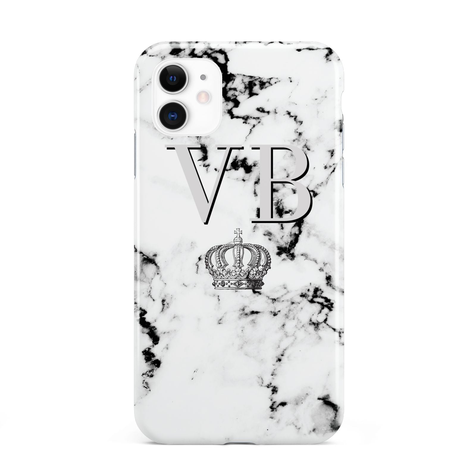 Personalised Crown Marble Initialed Grey iPhone 11 3D Tough Case
