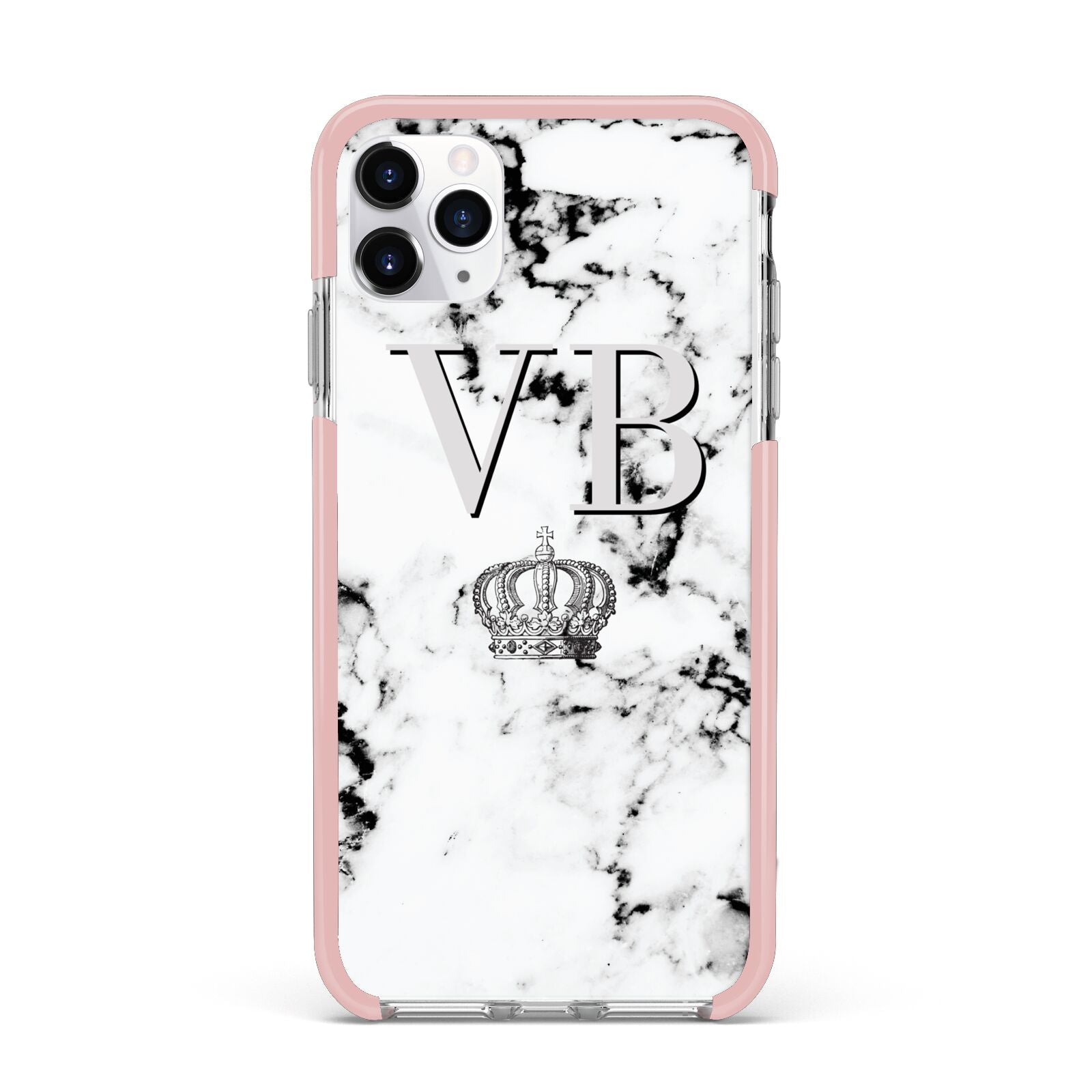 Personalised Crown Marble Initialed Grey iPhone 11 Pro Max Impact Pink Edge Case